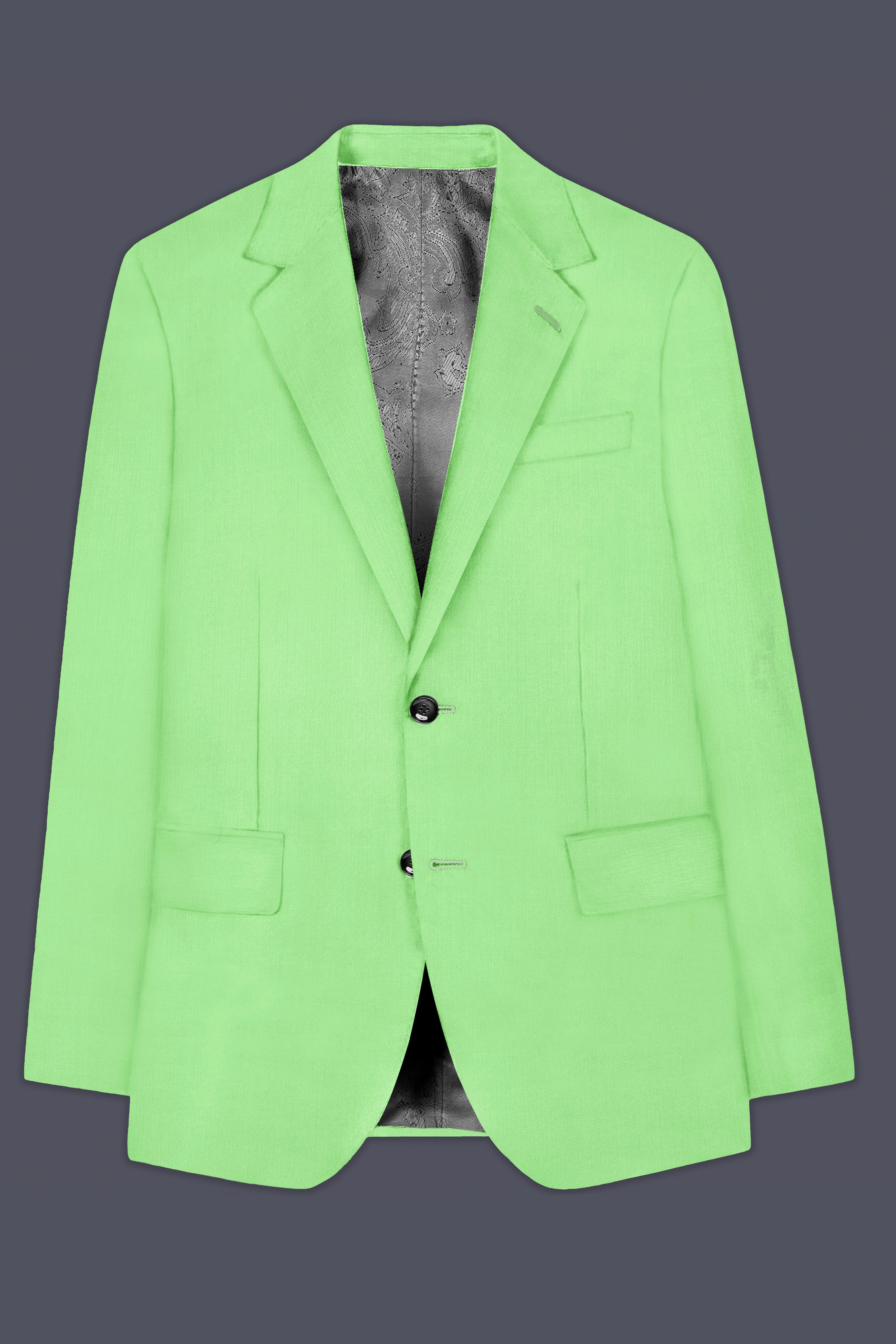 Emerald-Mint Green Solid Wool Rich Single Breasted Blazer