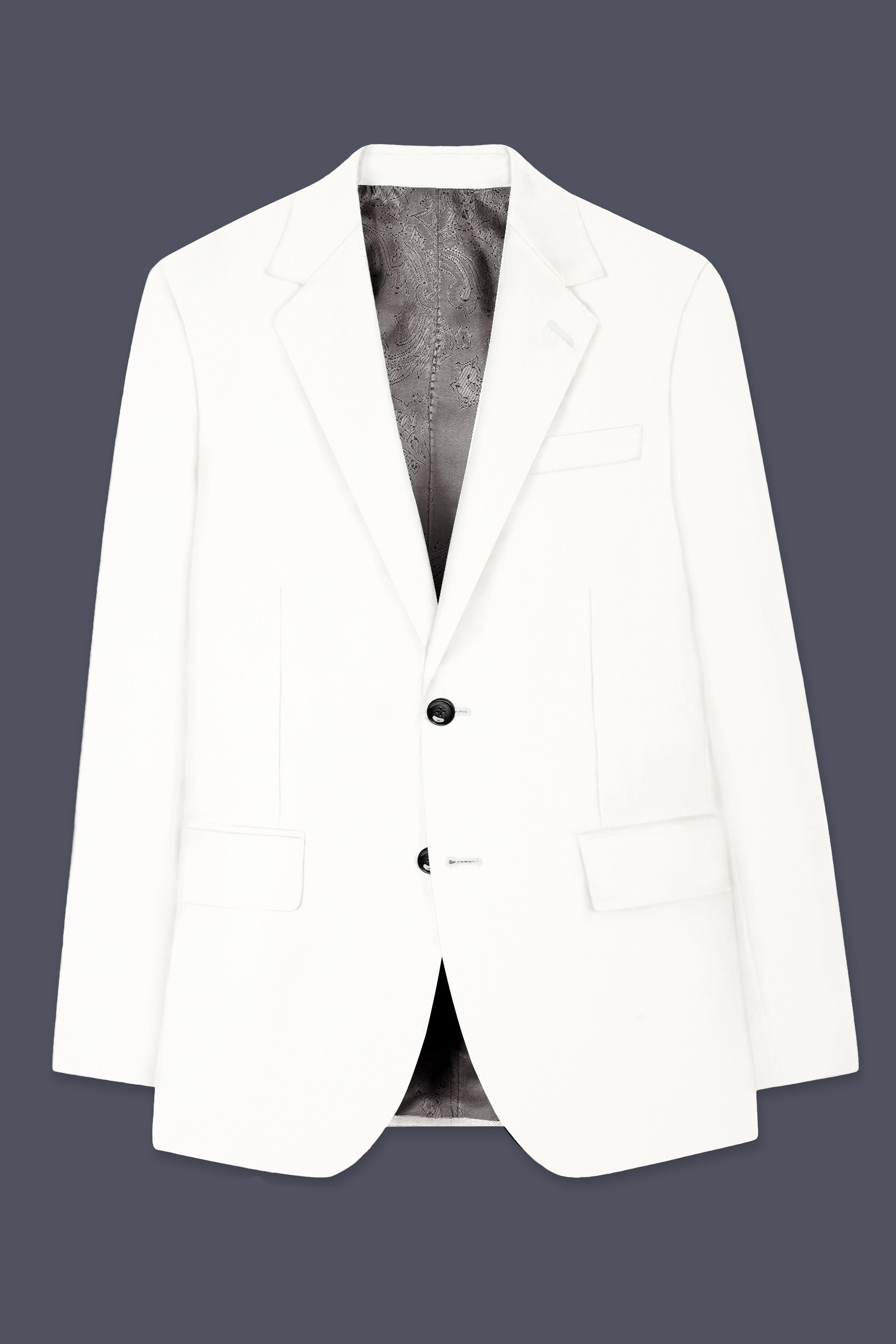 Off White Solid Wool Rich Single Breasted Blazer