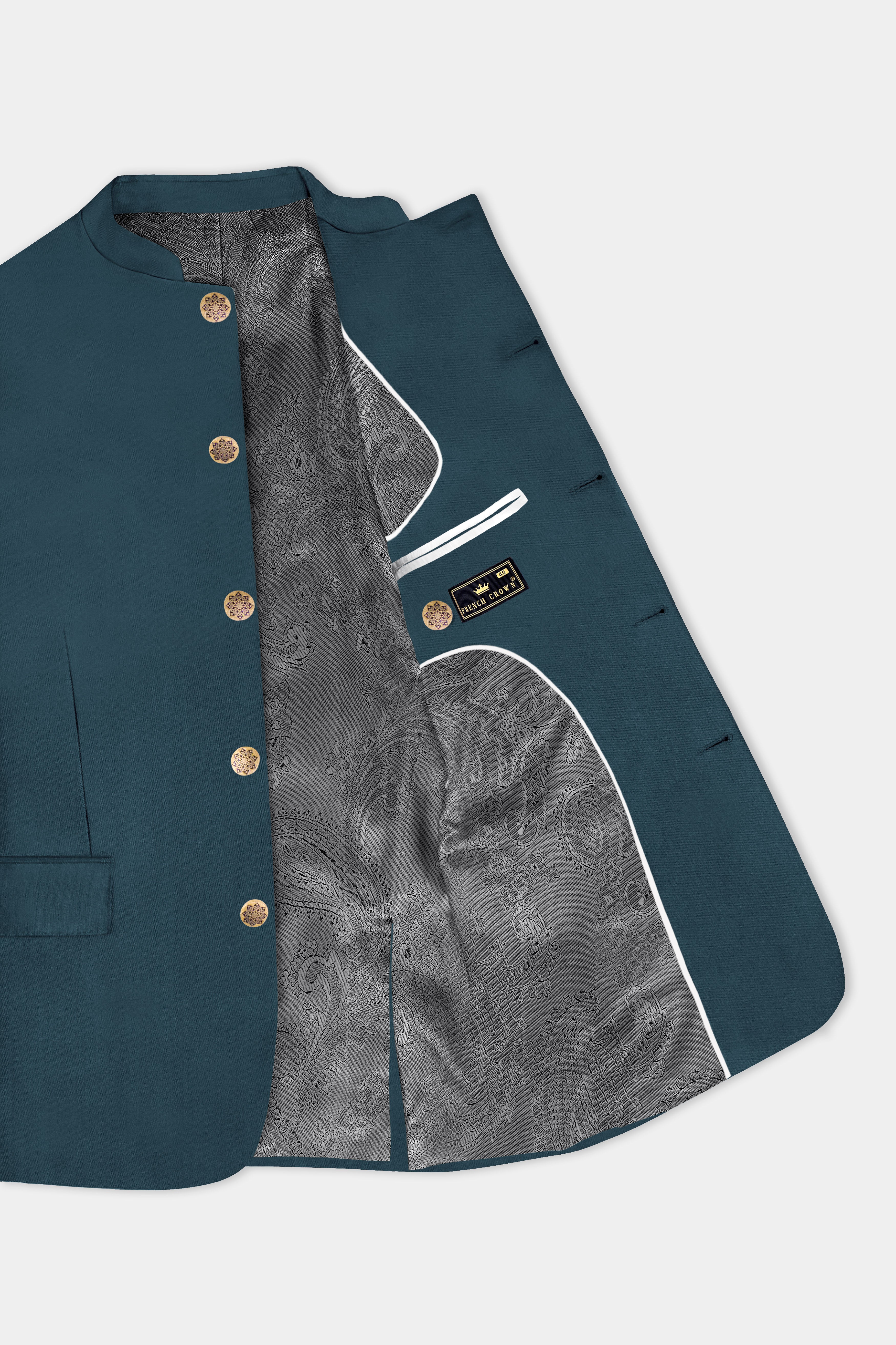 Prestige-Dianne Green Solid Wool Rich Bandhgala Slight Stretch Blazer