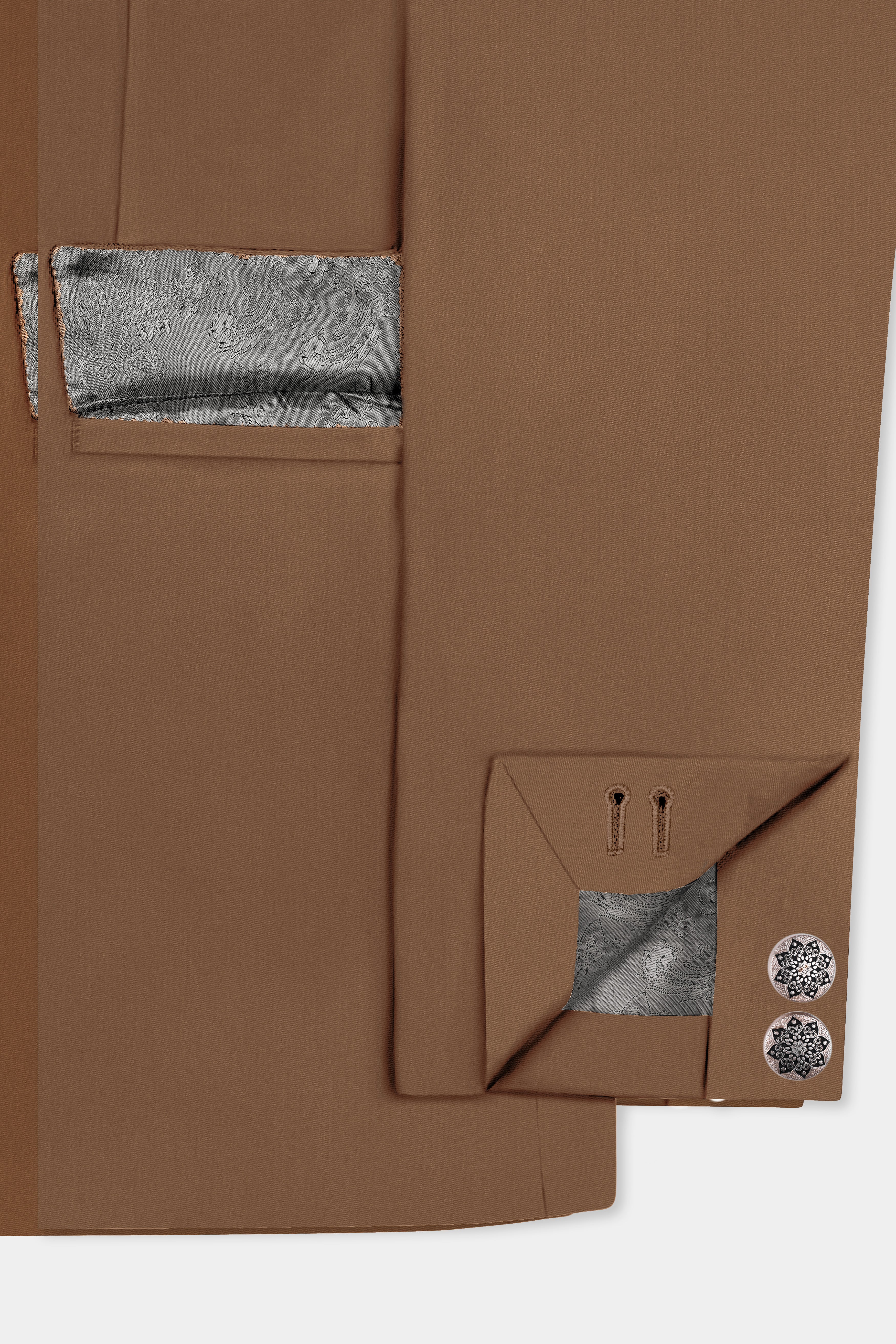 Bronze-Tawny Brown Solid Wool Rich Bandhgala Slight Stretch Blazer