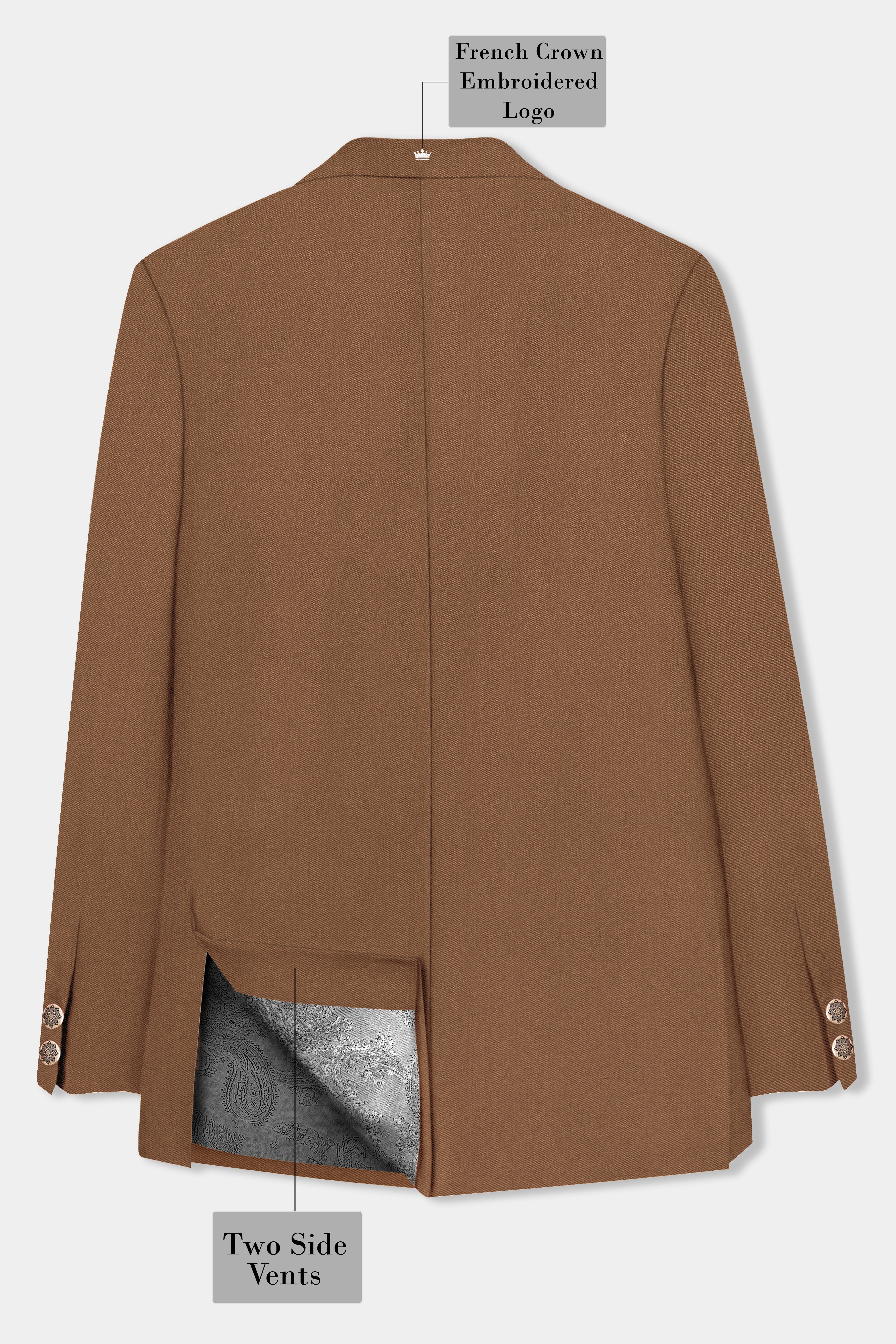 Bronze-Tawny Brown Solid Wool Rich Bandhgala Slight Stretch Blazer