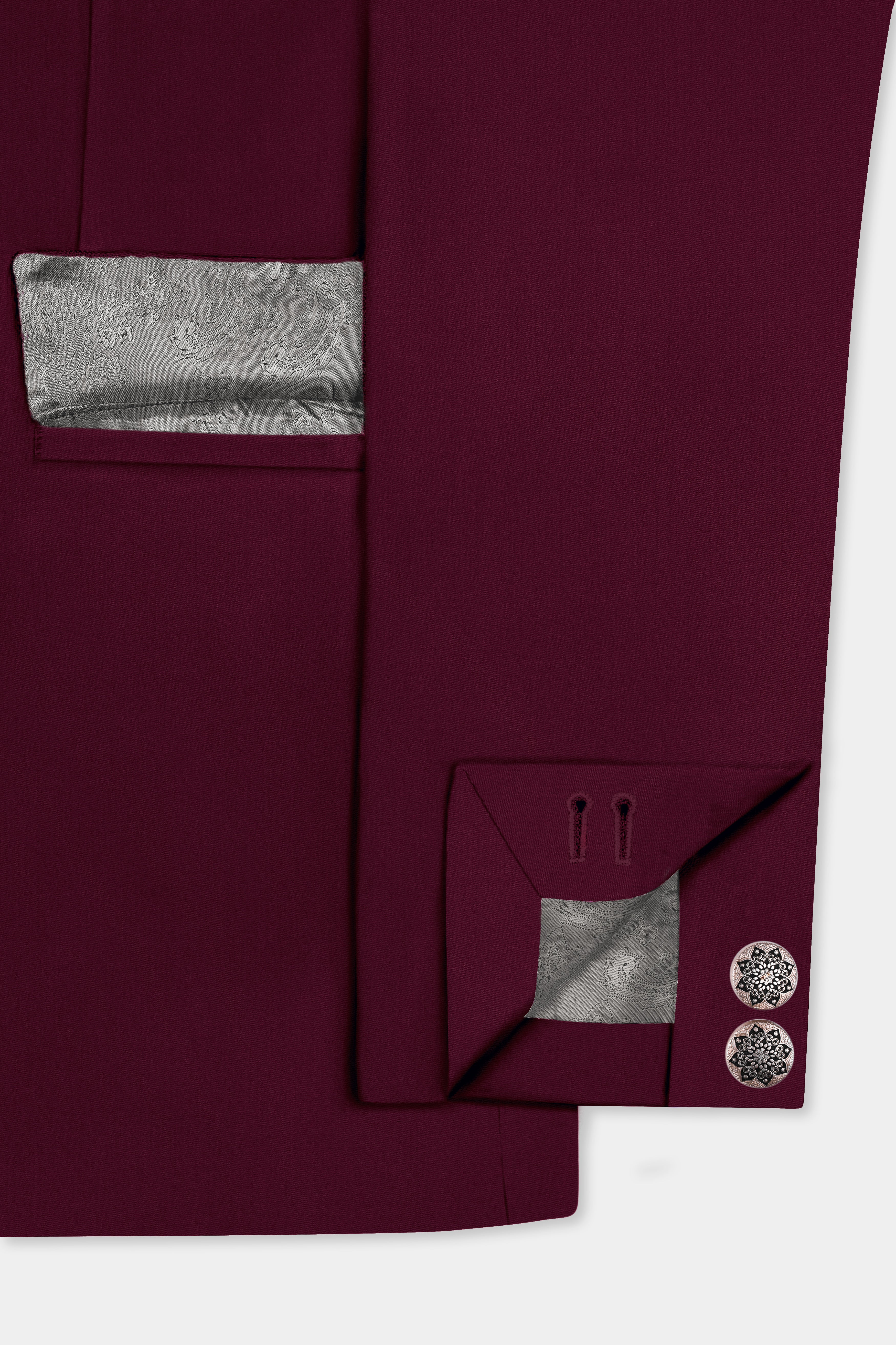 Regal Maroon-Tamarind Solid Wool Rich Bandhgala Slight Stretch Blazer