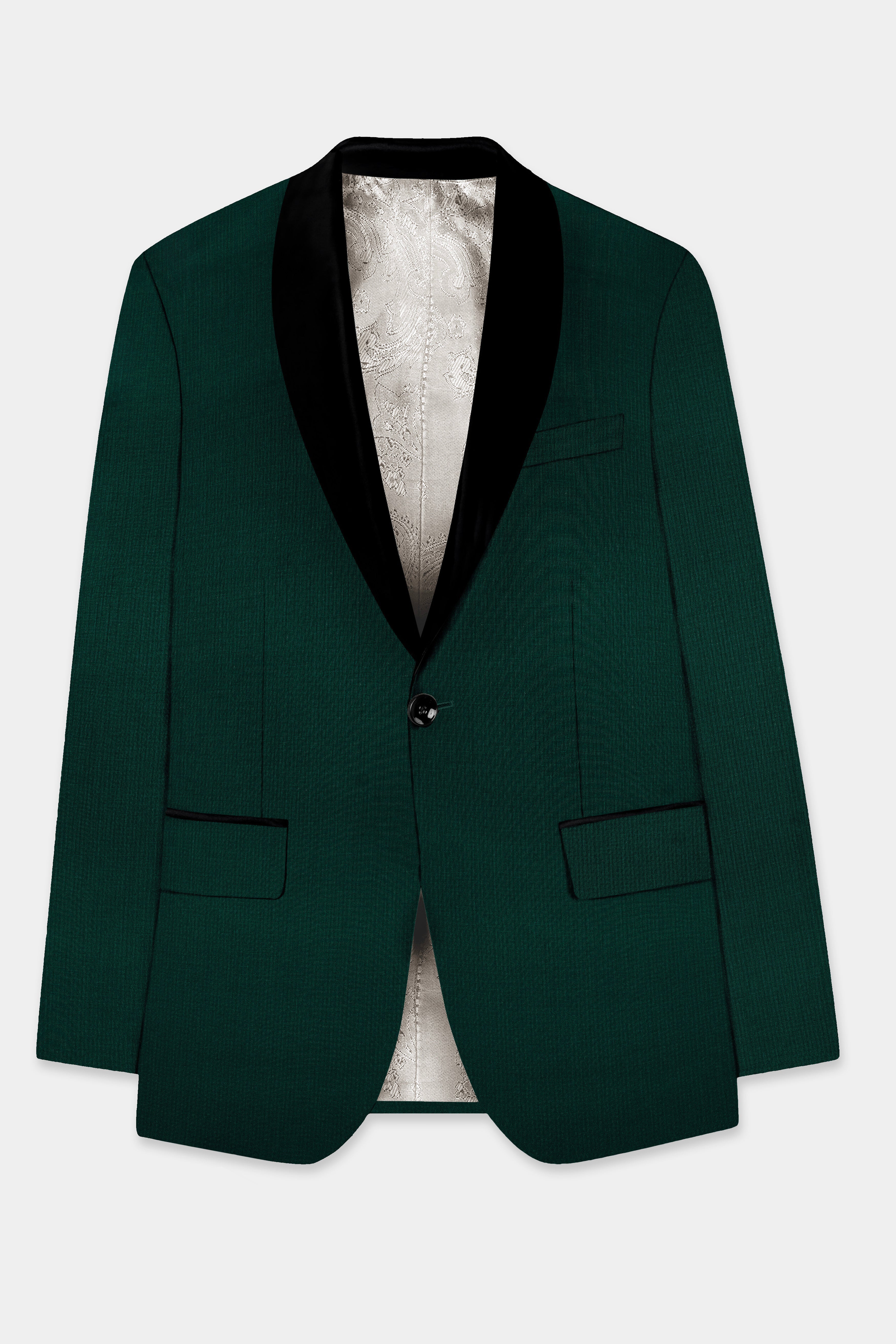Emerald-Zucchini Green Solid Wool Rich Tuxedo Slight Stretch Blazer