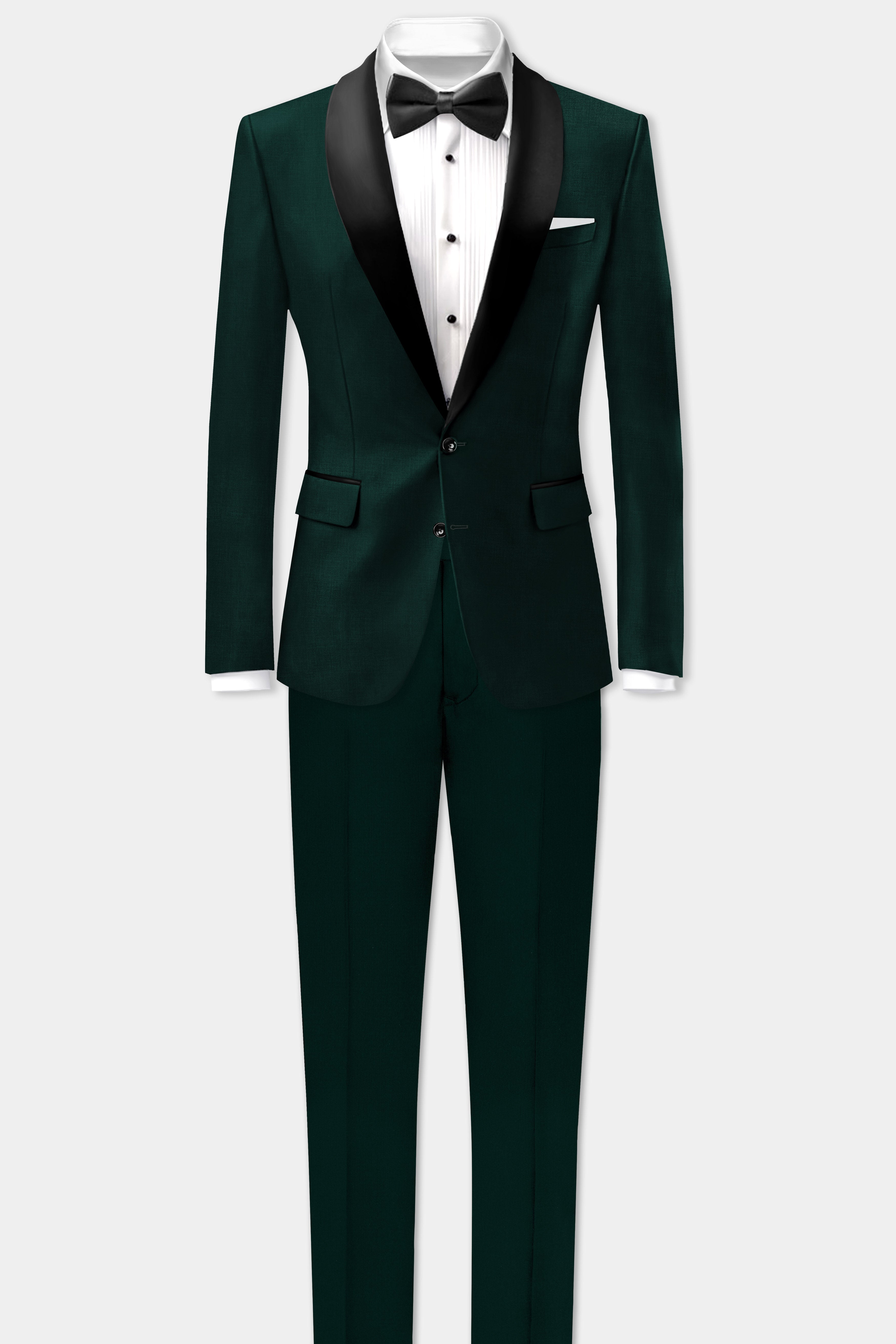Emerald-Zucchini Green Solid Wool Rich Tuxedo Slight Stretch Blazer