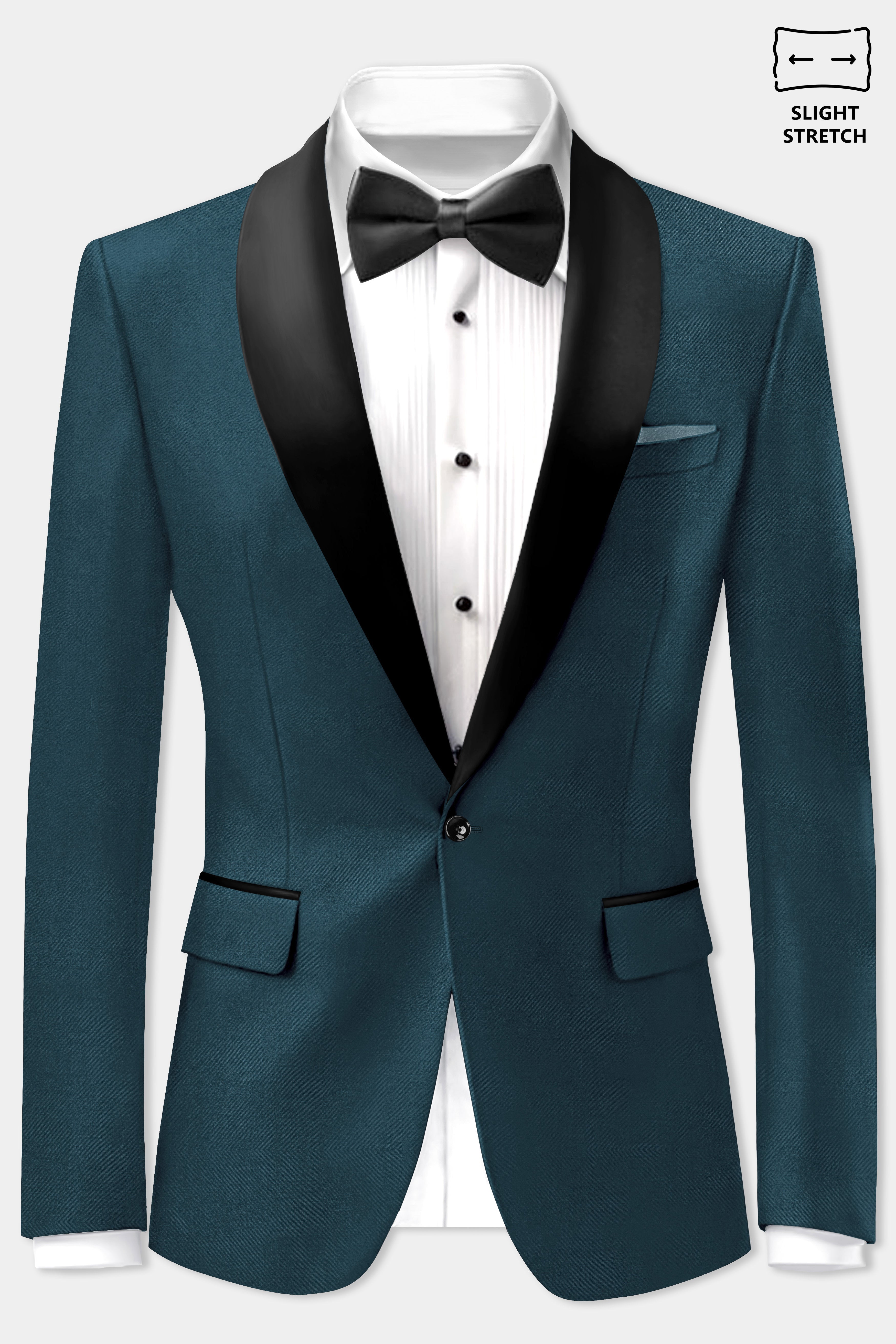 Prestige-Dianne Green Solid Wool Rich Tuxedo Slight Stretch Blazer