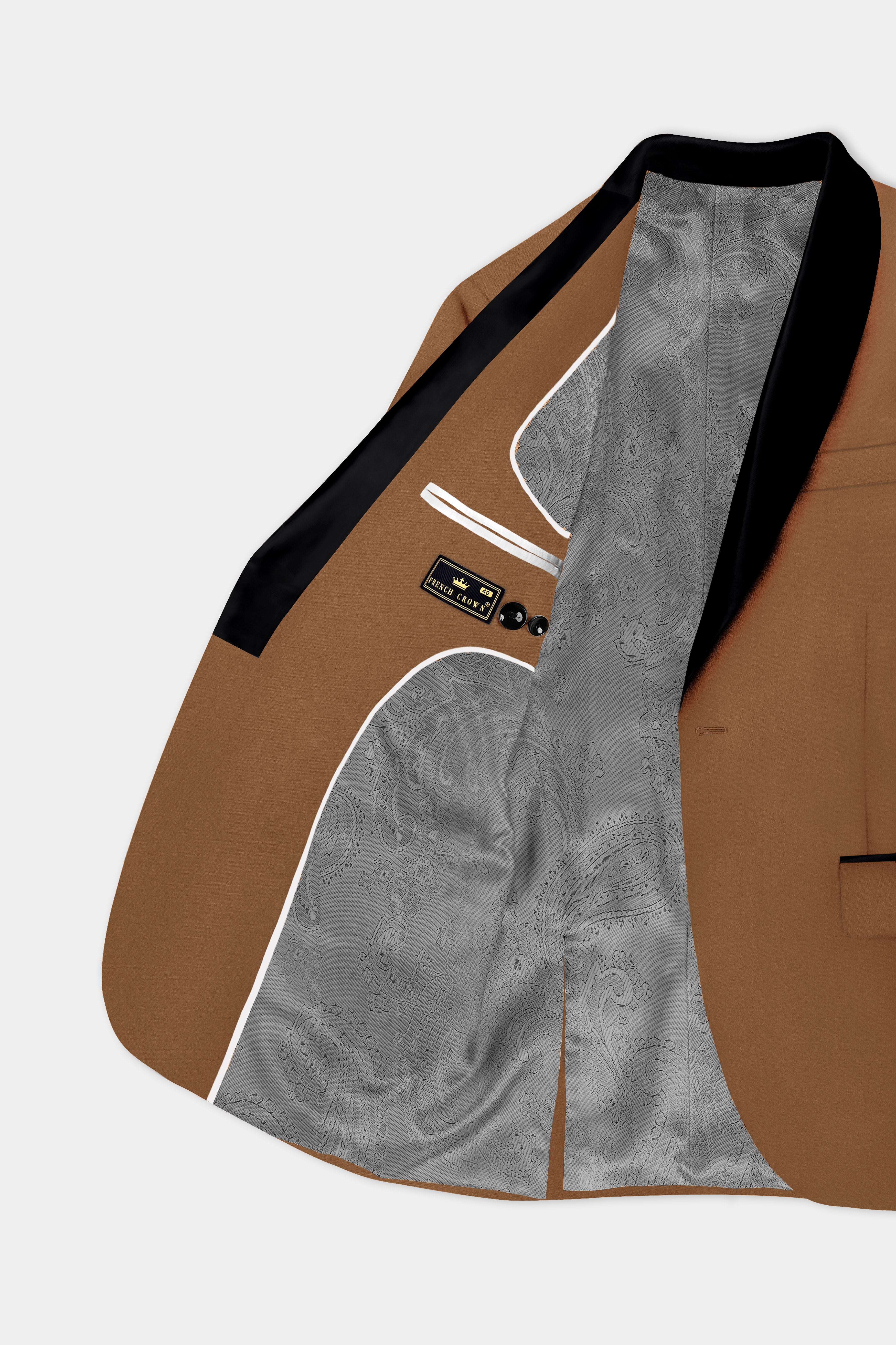 Bronze-Tawny Brown Solid Wool Rich Tuxedo Slight Stretch Blazer