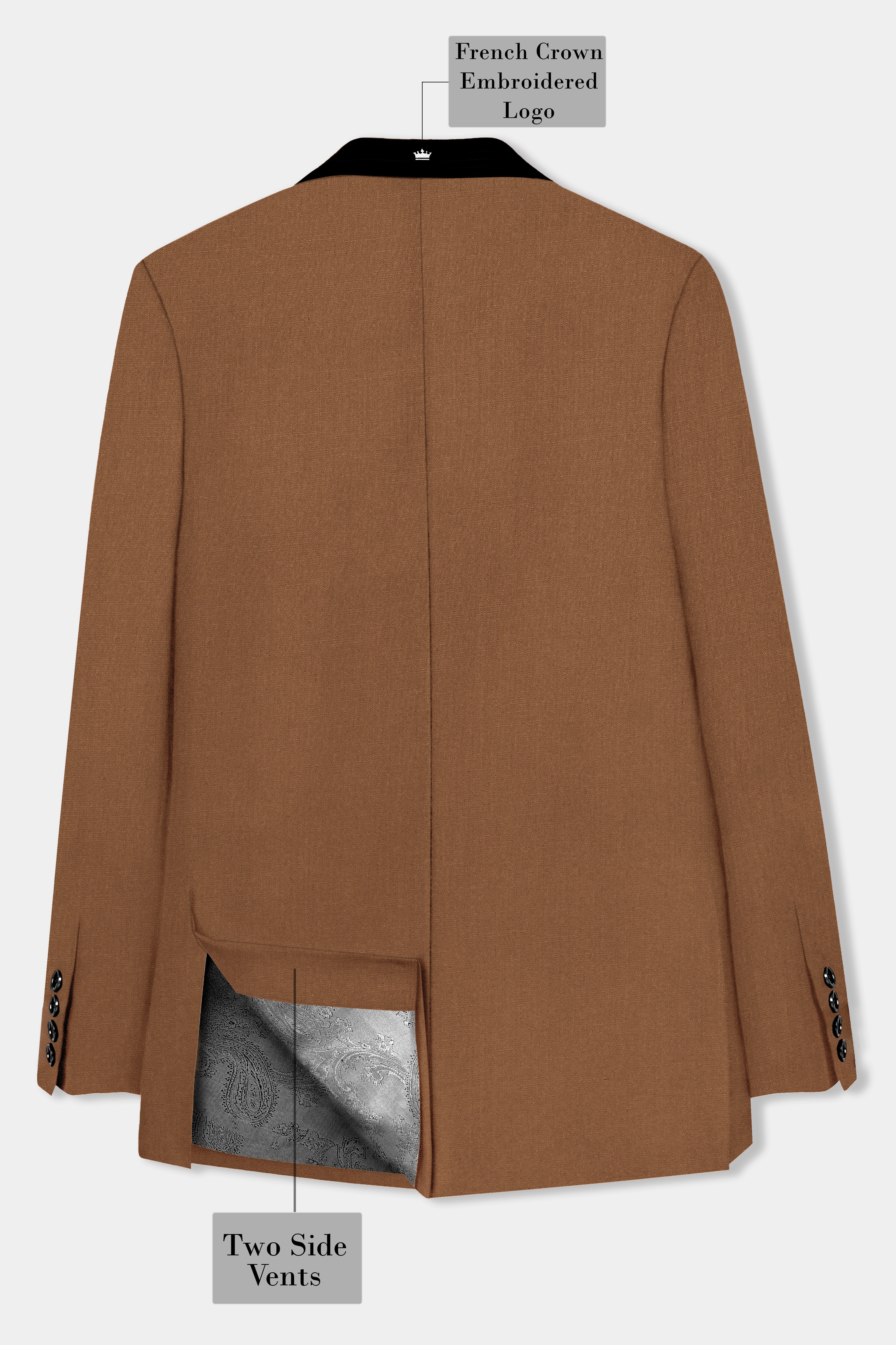 Bronze-Tawny Brown Solid Wool Rich Tuxedo Slight Stretch Blazer