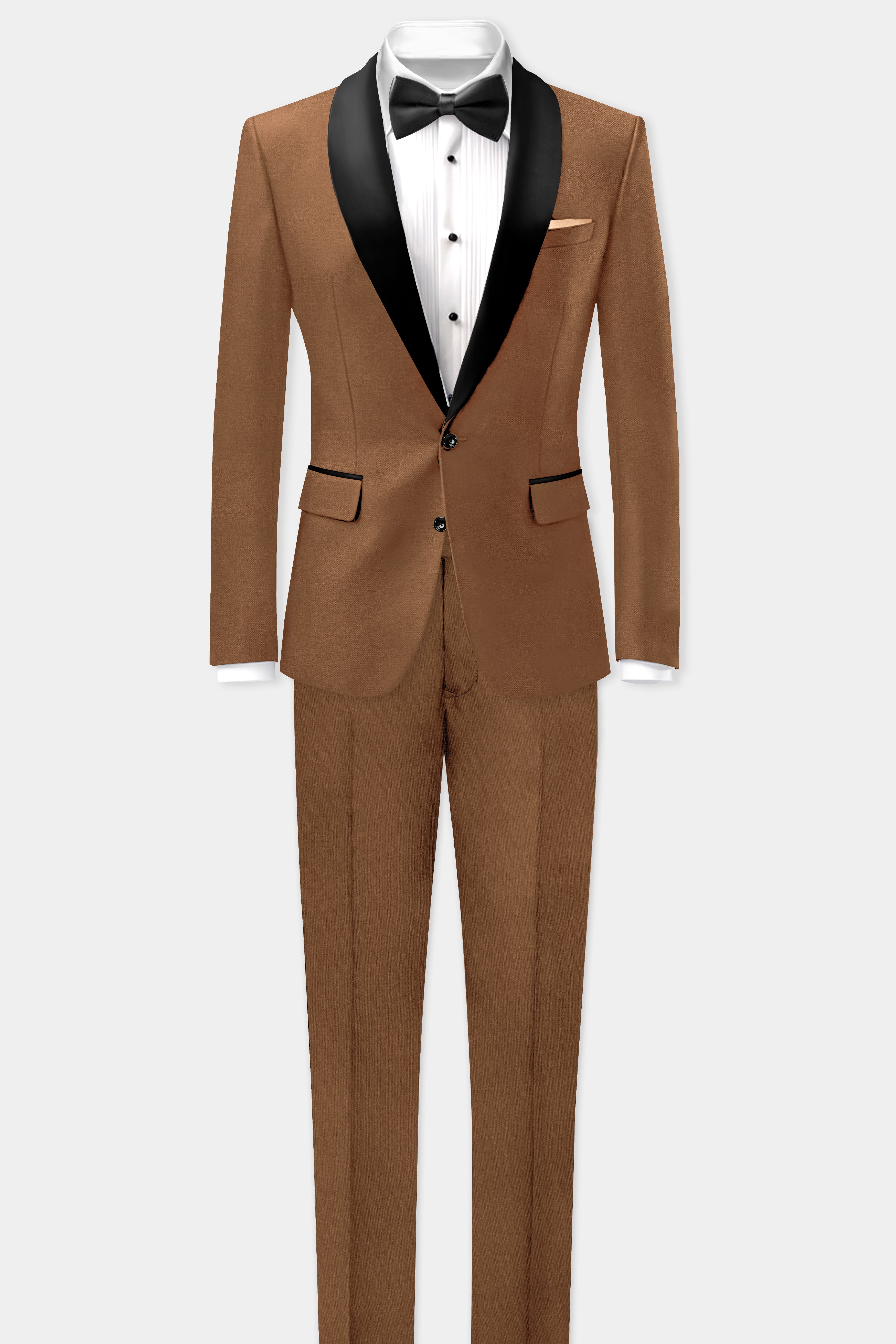 Bronze-Tawny Brown Solid Wool Rich Tuxedo Slight Stretch Blazer