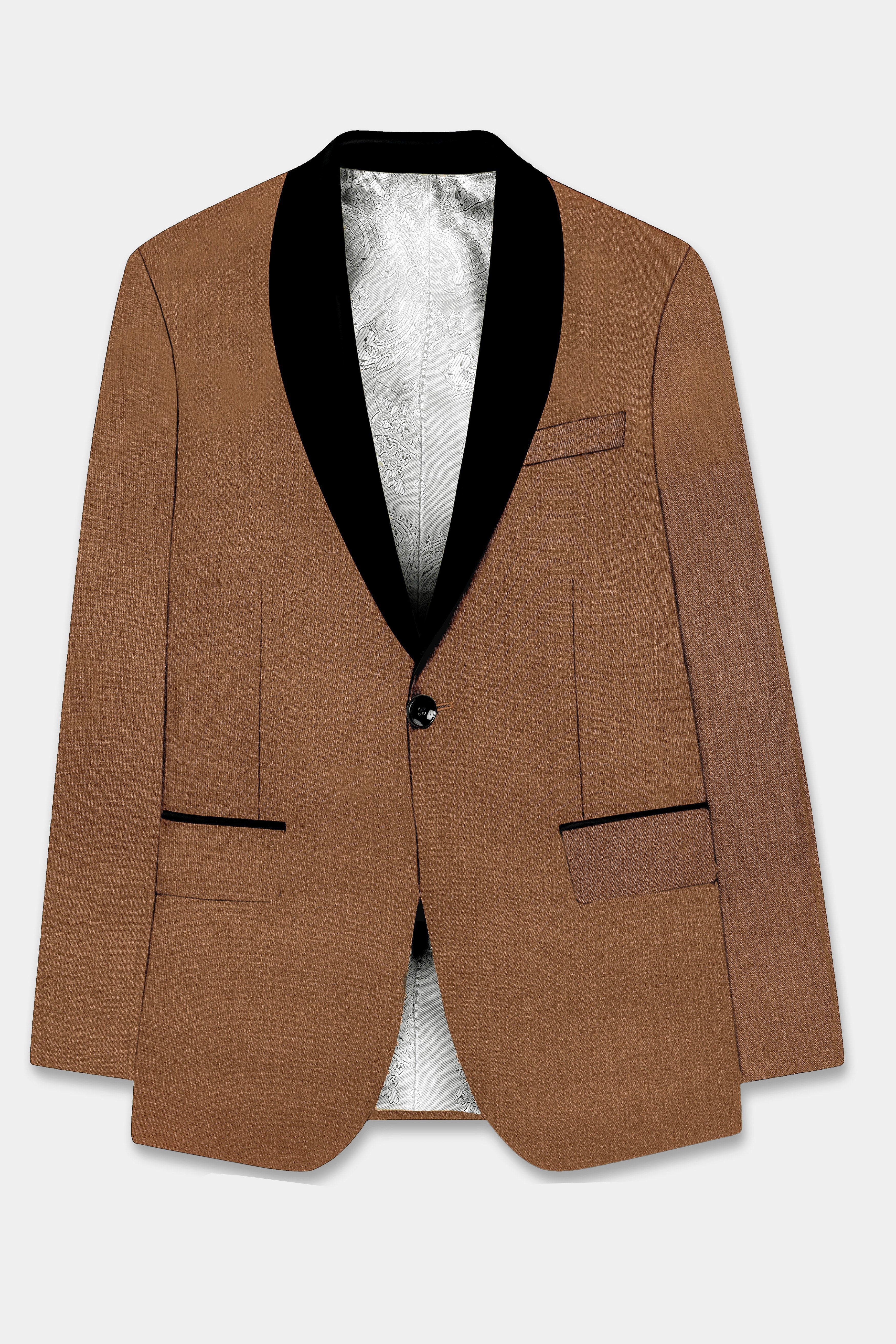 Bronze-Tawny Brown Solid Wool Rich Tuxedo Slight Stretch Blazer