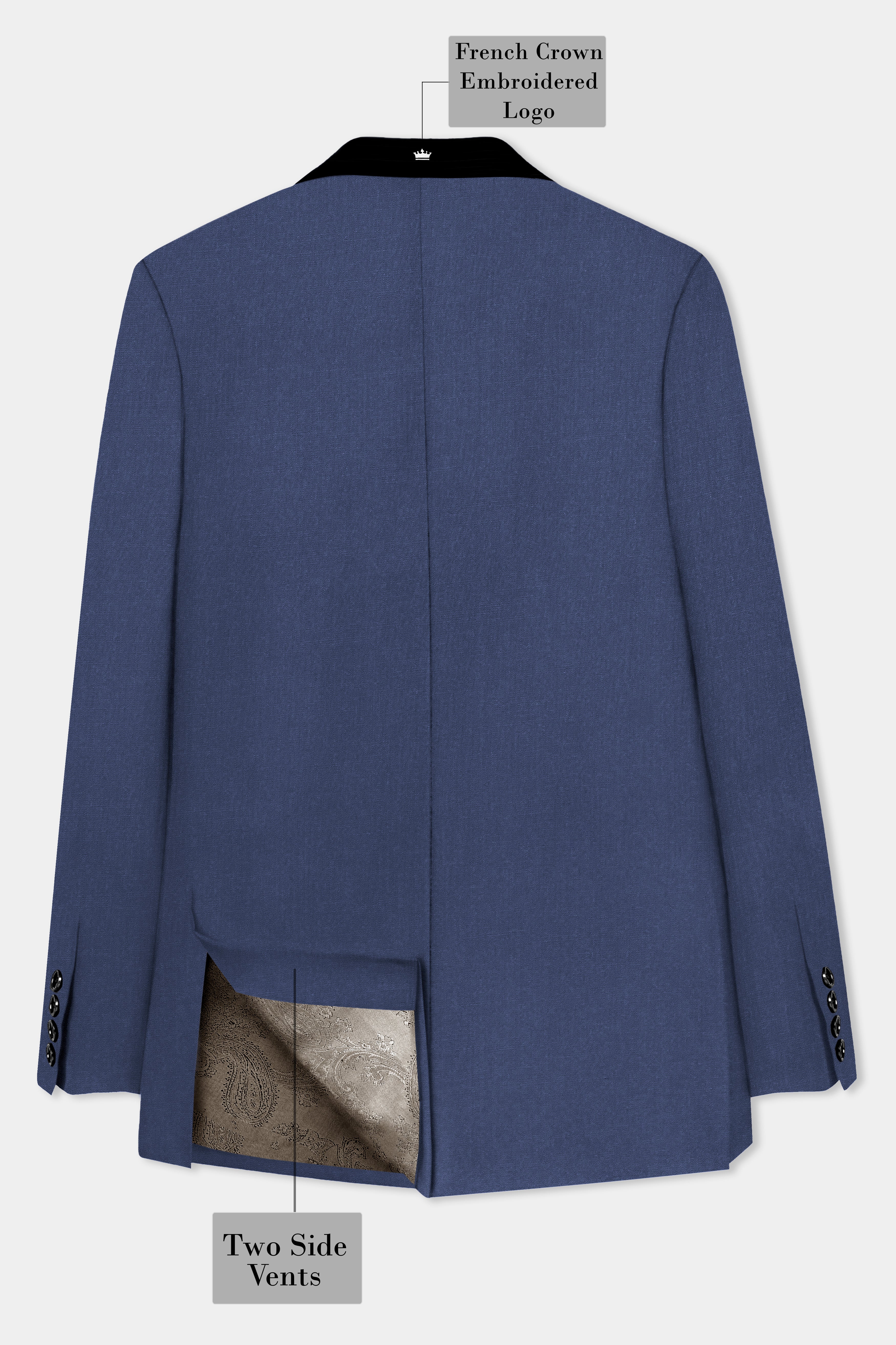 Sapphire-Glaucous Blue Solid Wool Rich Tuxedo Slight Stretch Blazer