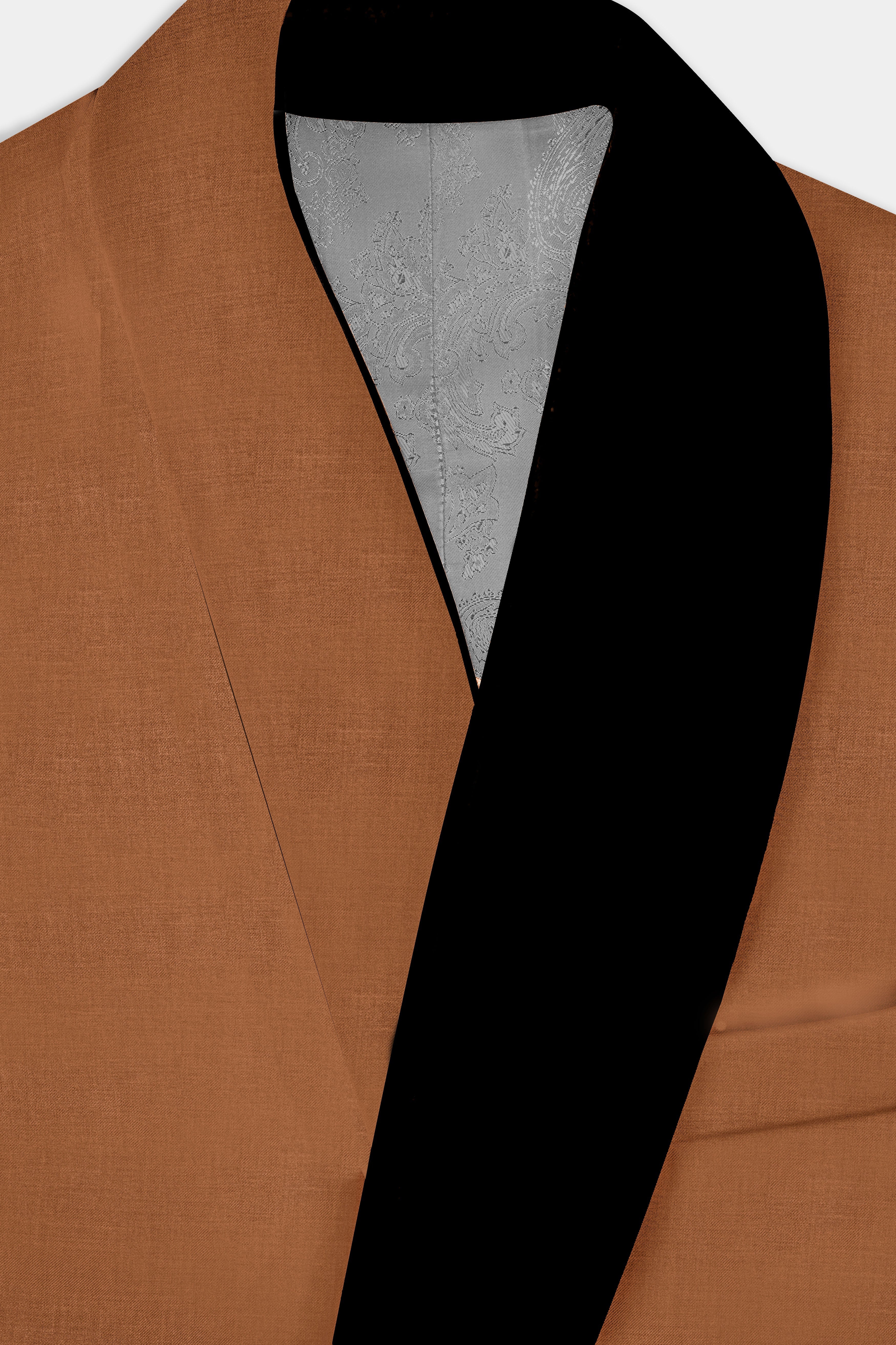 Cinnamon Oak-Sienna Brown Solid Wool Rich Tuxedo Slight Stretch Blazer