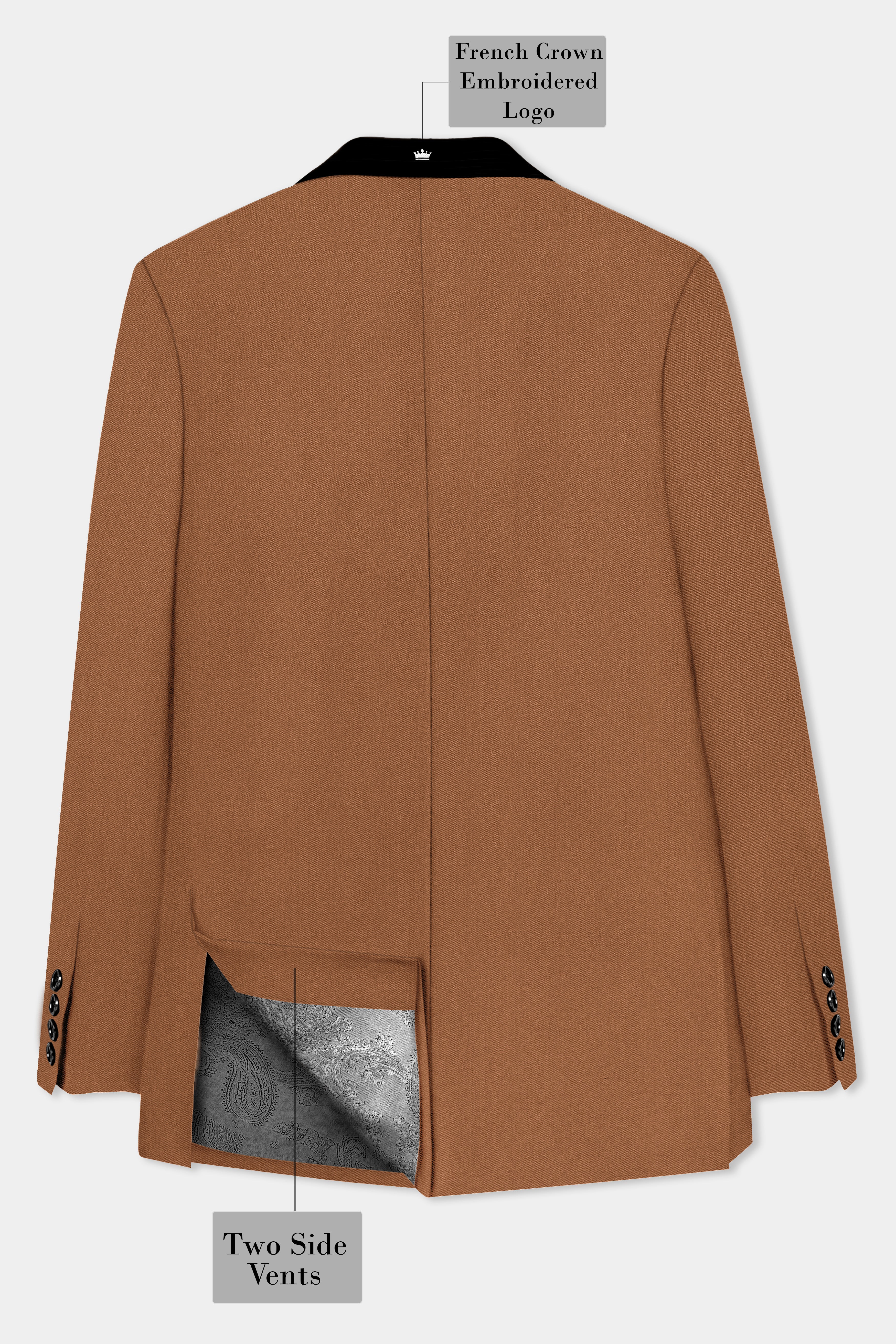 Cinnamon Oak-Sienna Brown Solid Wool Rich Tuxedo Slight Stretch Blazer