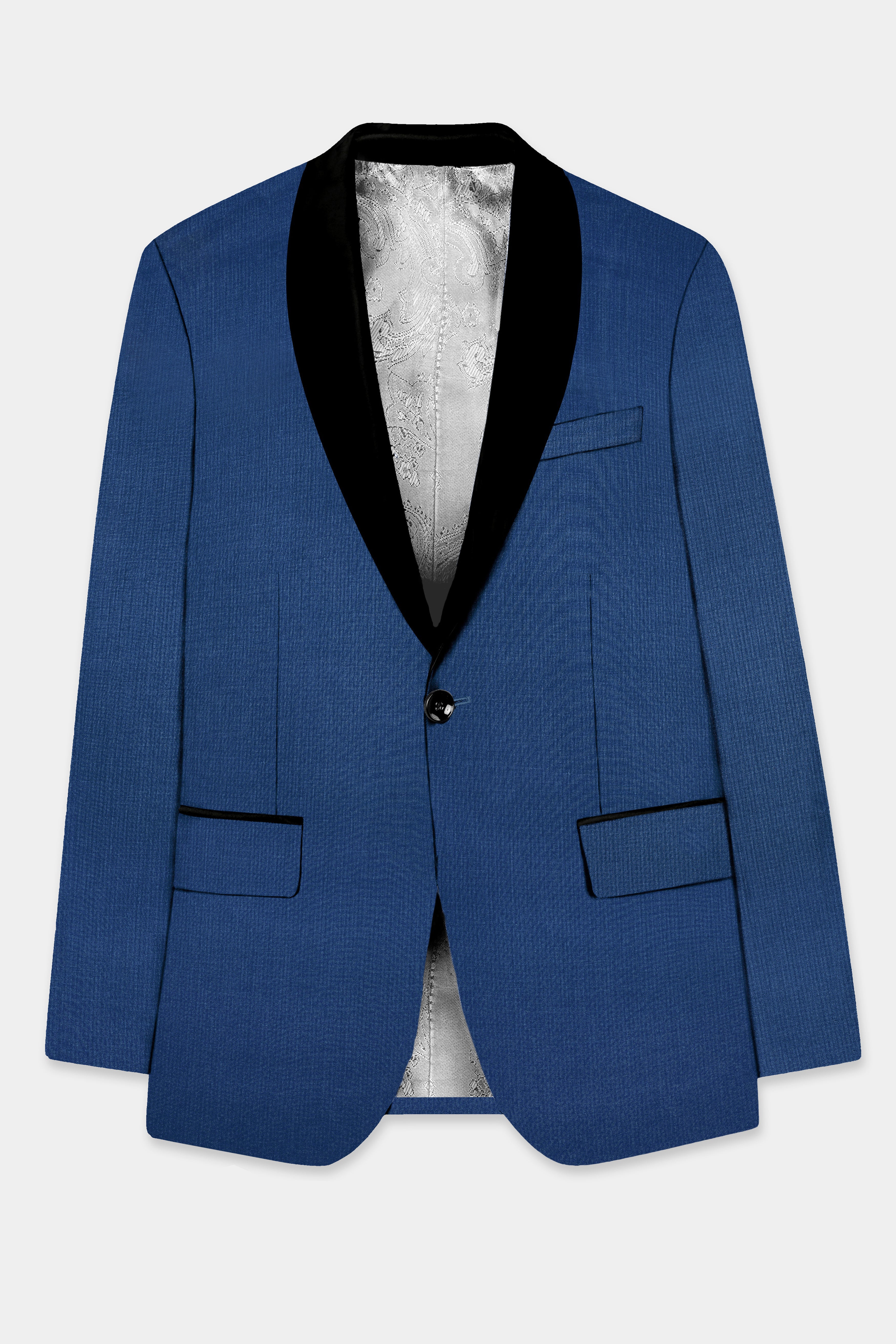Cerulean Elite-Cobalt Blue Solid Wool Rich Tuxedo Slight Stretch Blazer