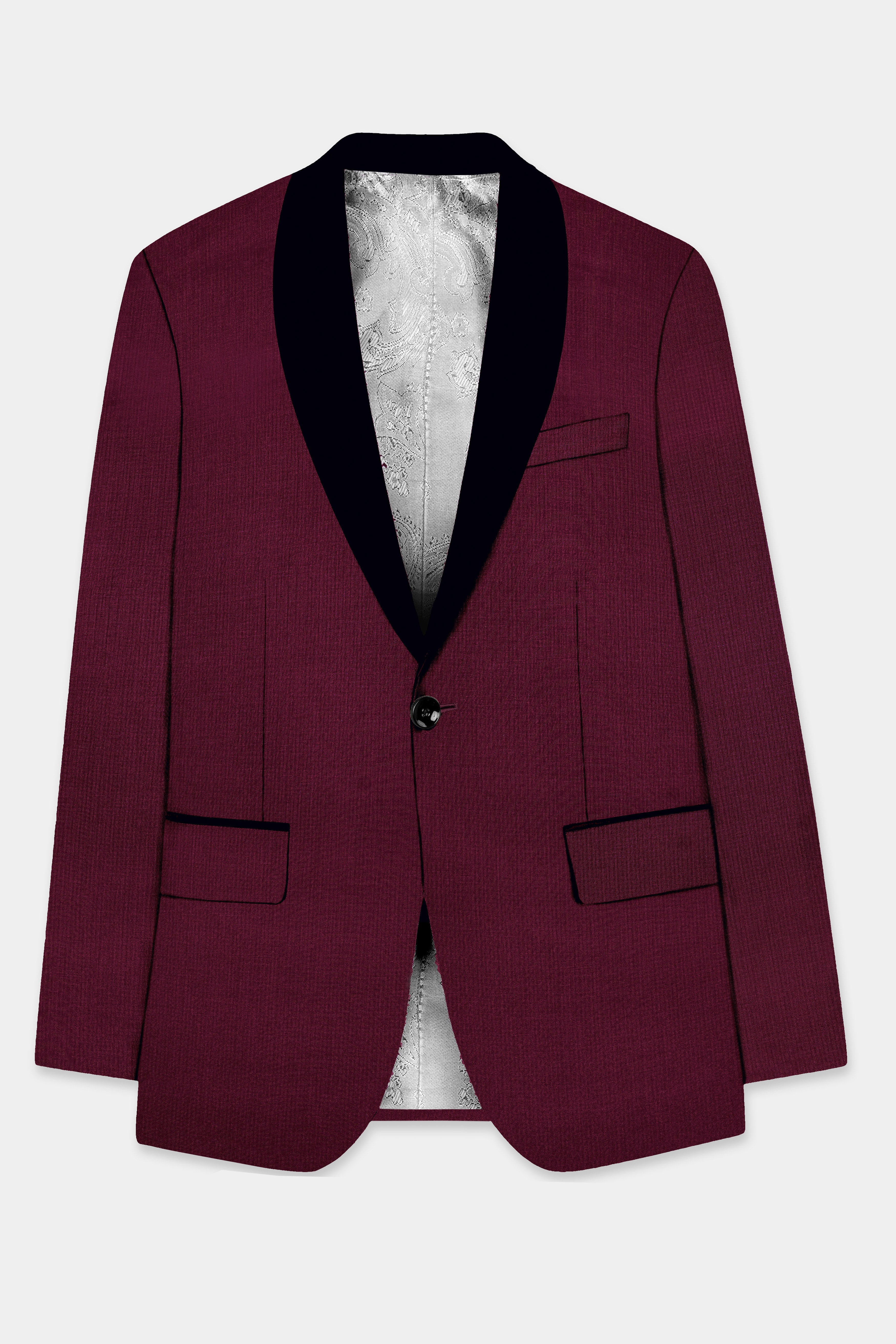 Regal Maroon-Tamarind Solid Wool Rich Tuxedo Slight Stretch Blazer