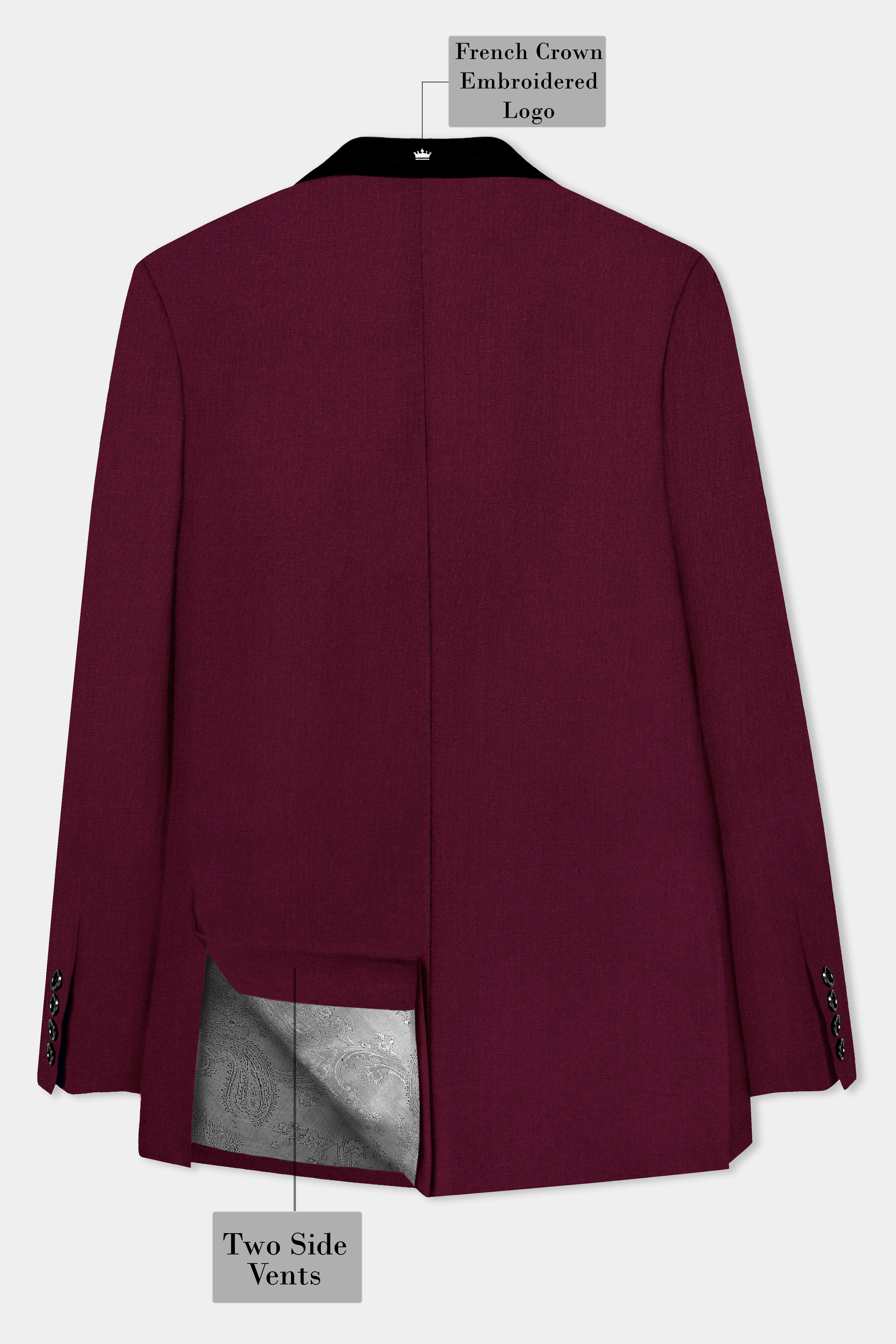 Regal Maroon-Tamarind Solid Wool Rich Tuxedo Slight Stretch Blazer