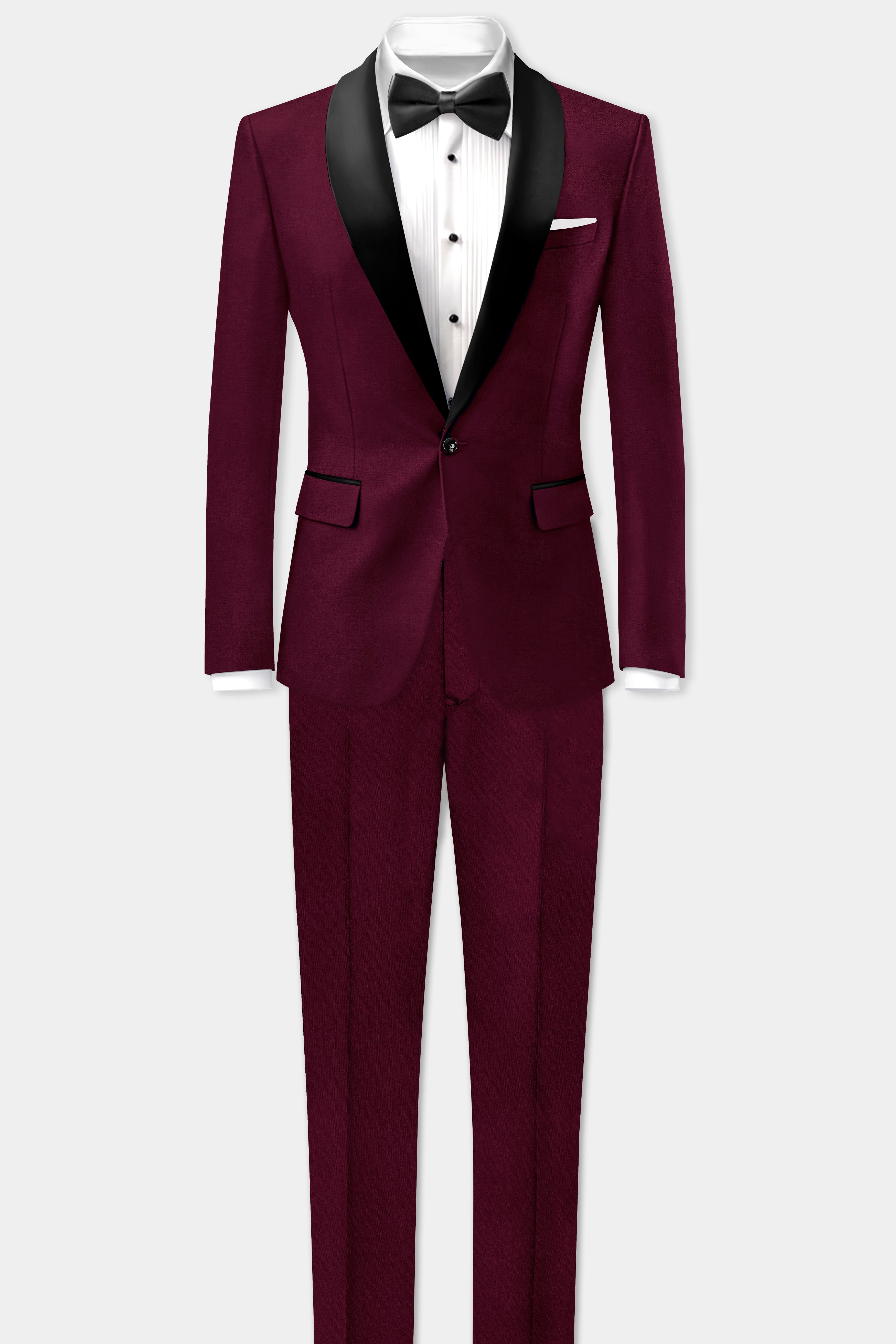 Regal Maroon-Tamarind Solid Wool Rich Tuxedo Slight Stretch Blazer