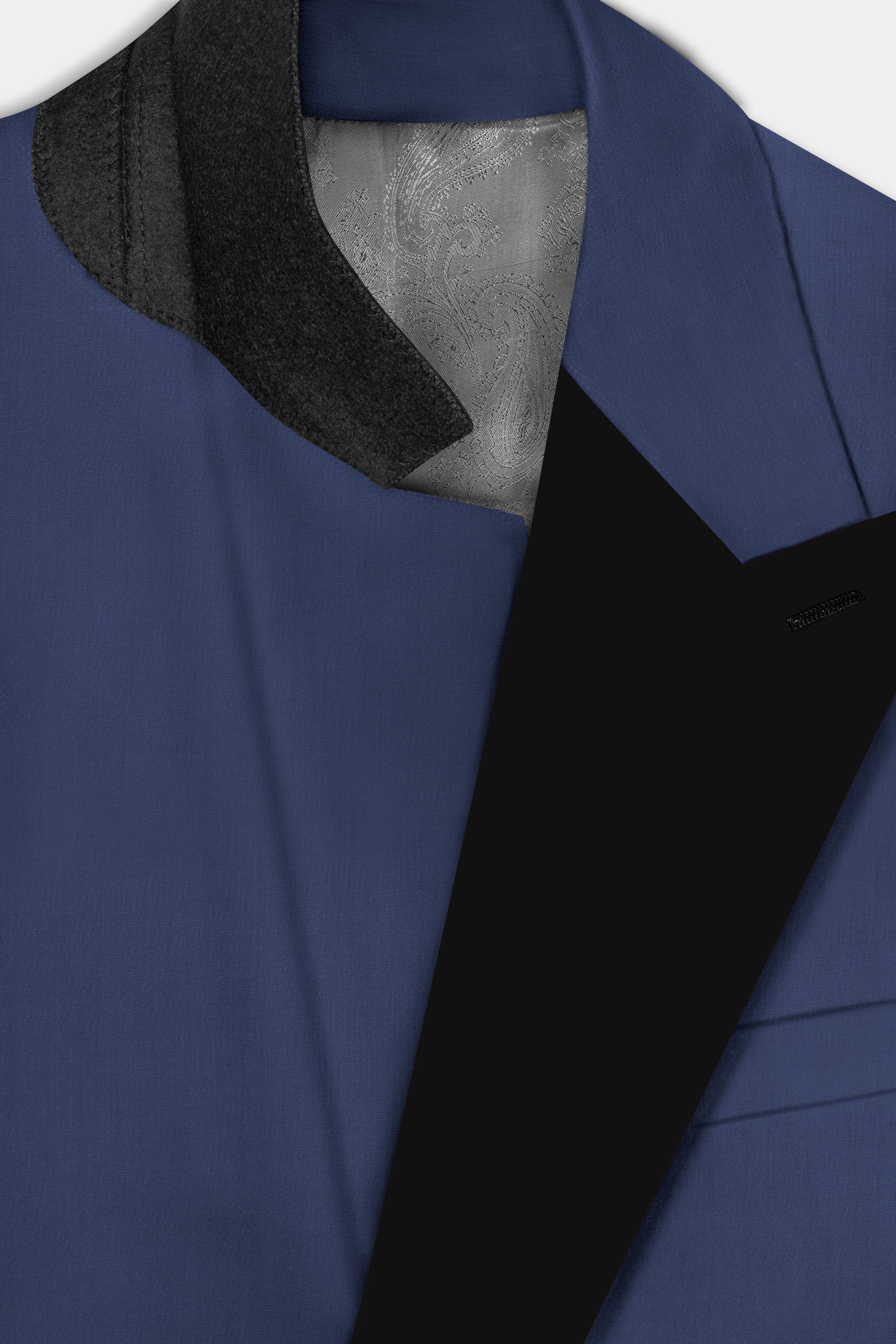 Sapphire-Glaucous Blue Solid Wool Rich Peak Lapel Tuxedo Slight Stretch Blazer