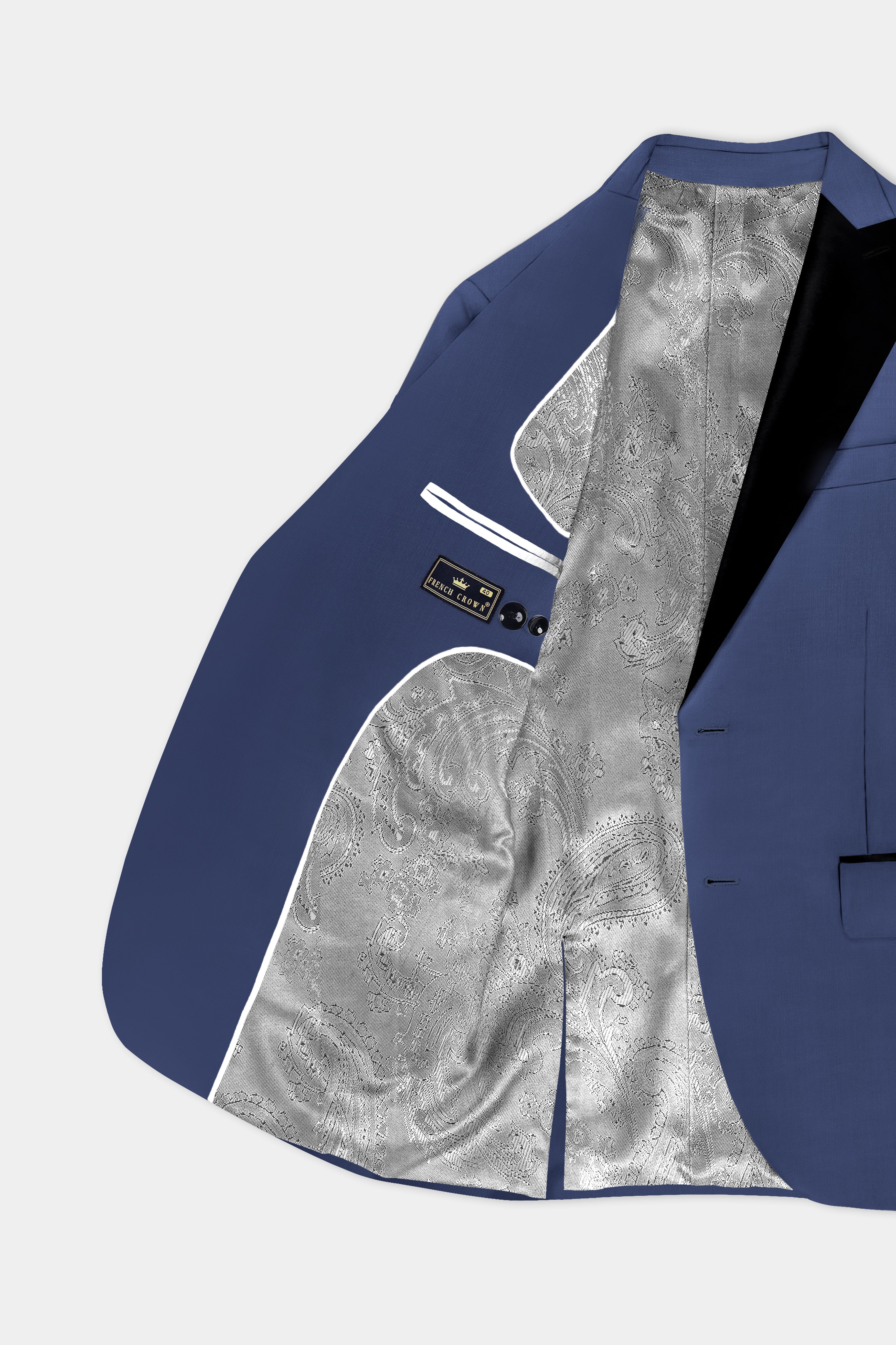 Sapphire-Glaucous Blue Solid Wool Rich Peak Lapel Tuxedo Slight Stretch Blazer