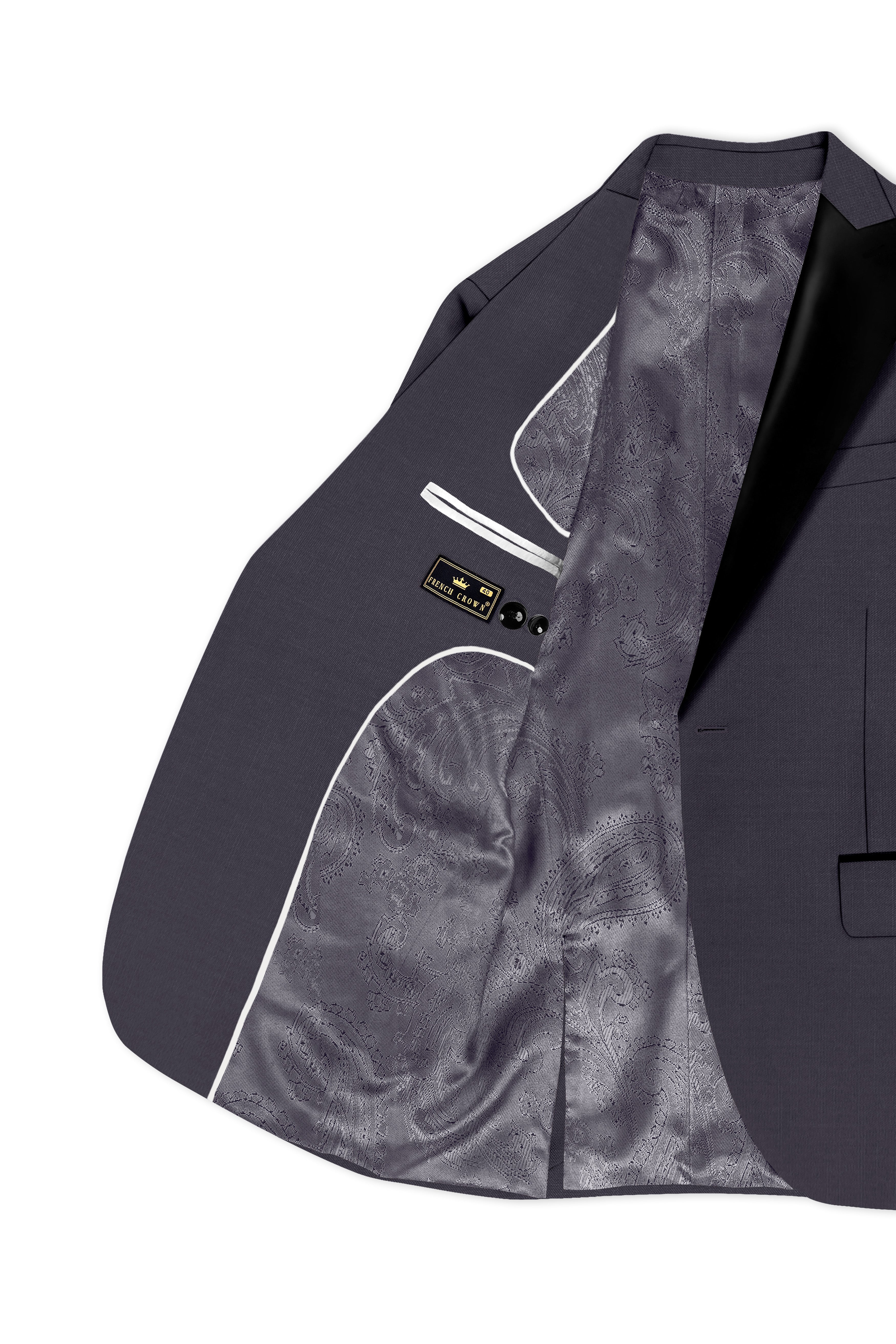 Vogue-Glaucous Gray Solid Wool Rich Peak Lapel Tuxedo Slight Stretch Blazer