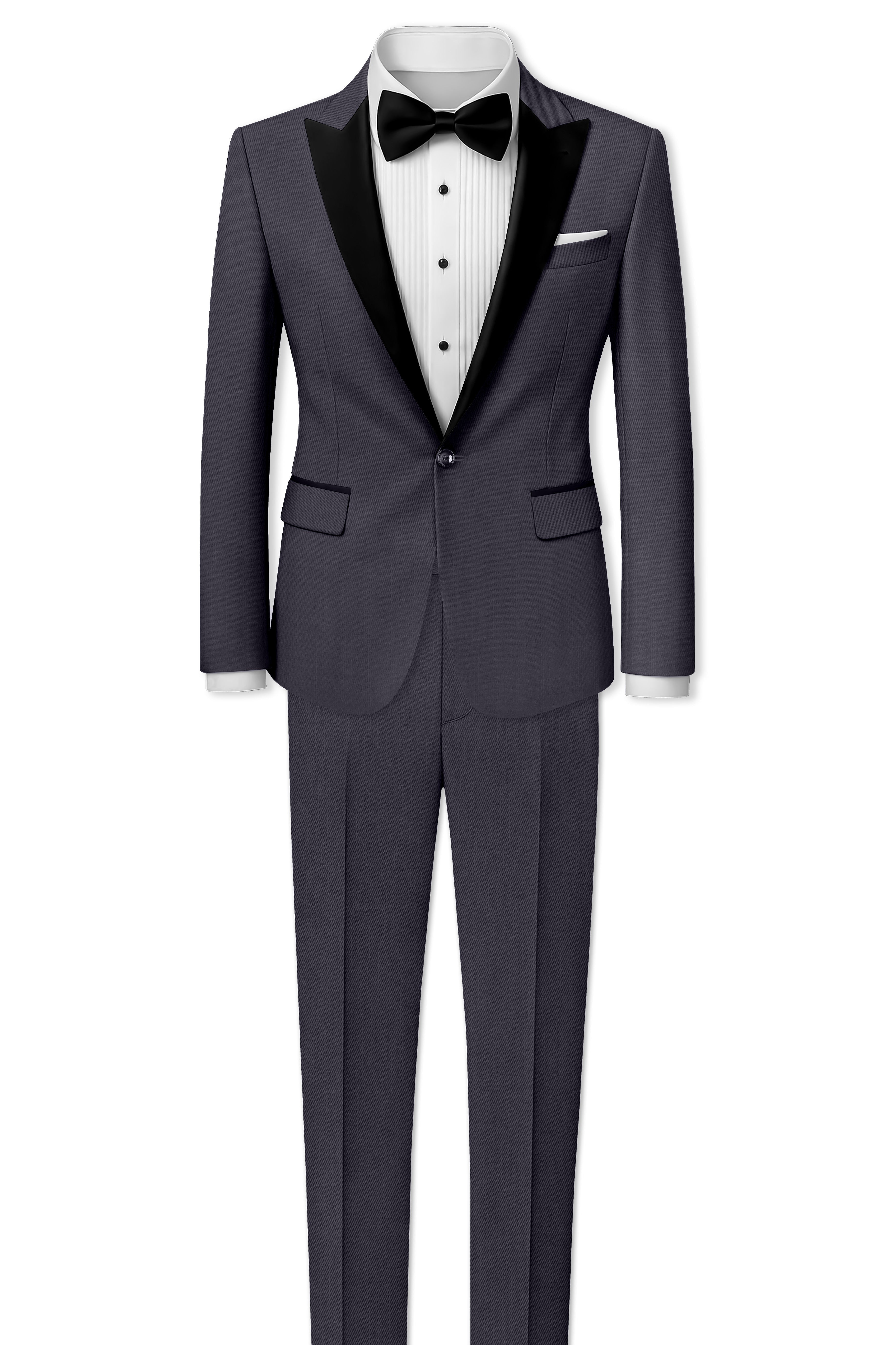 Vogue-Glaucous Gray Solid Wool Rich Peak Lapel Tuxedo Slight Stretch Blazer