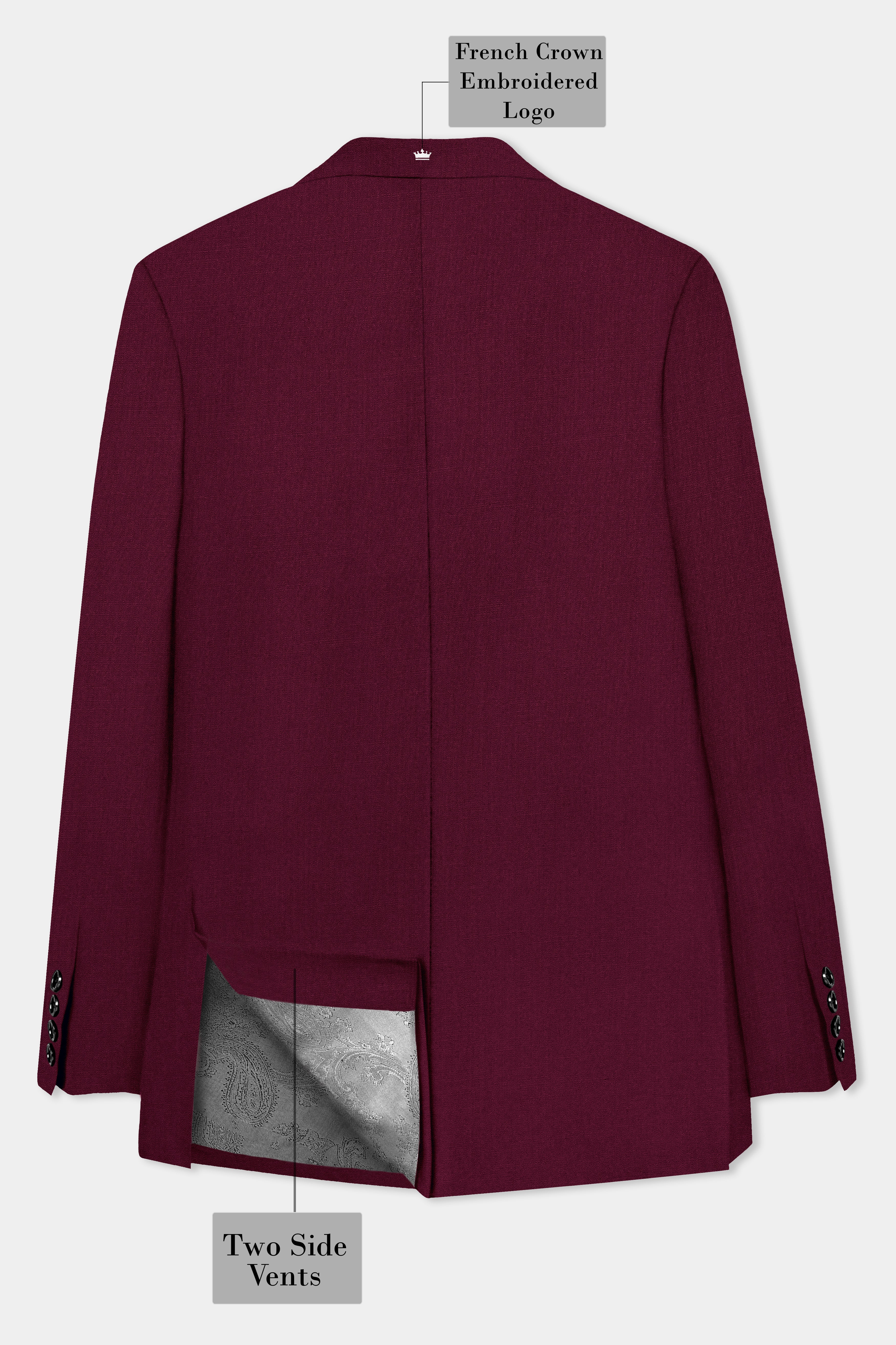 Regal Maroon-Tamarind Solid Wool Rich Peak Lapel Tuxedo Slight Stretch Blazer