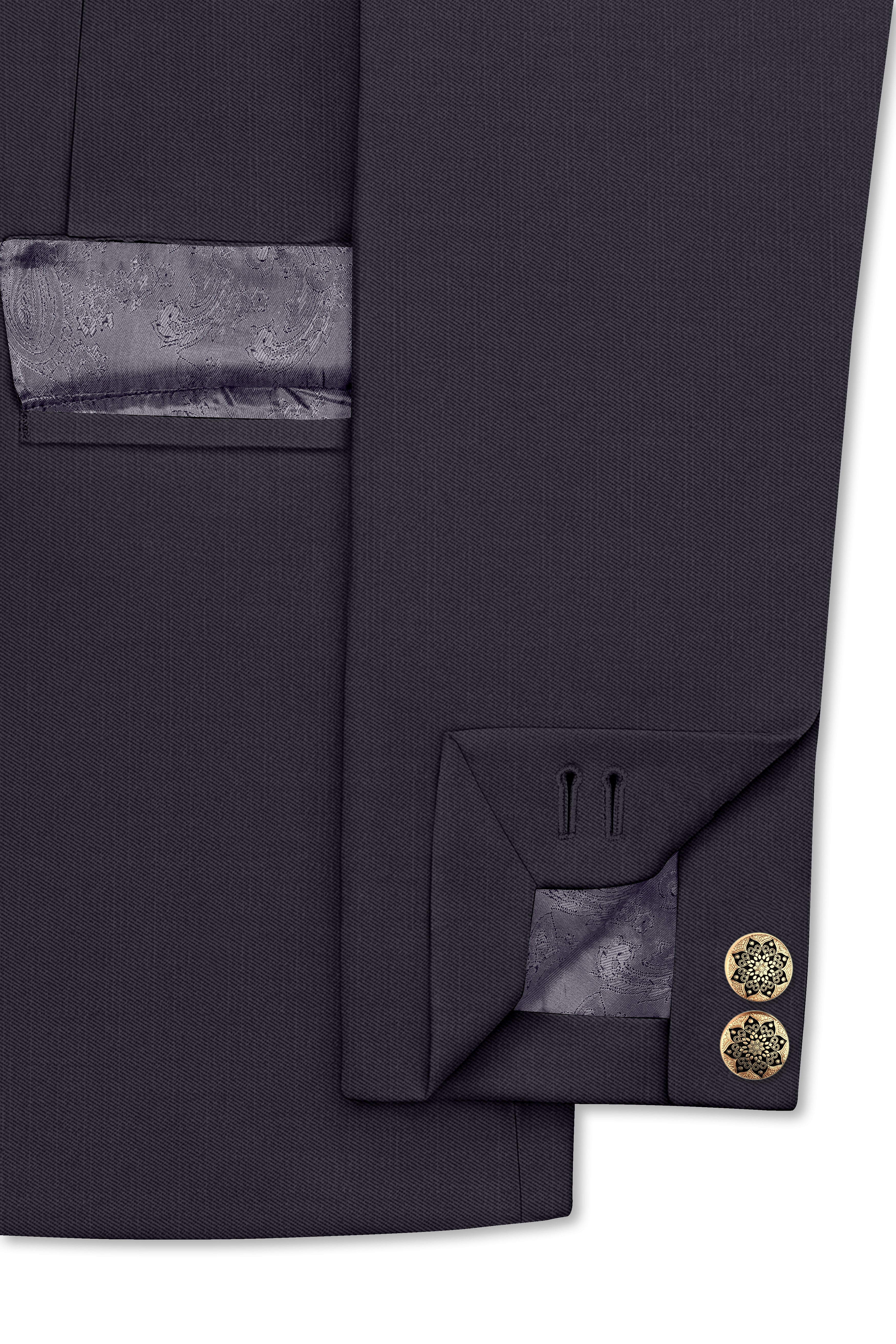 Vogue-Glaucous Gray Solid Wool Rich Cross Placket Bandhgala Slight Stretch Blazer