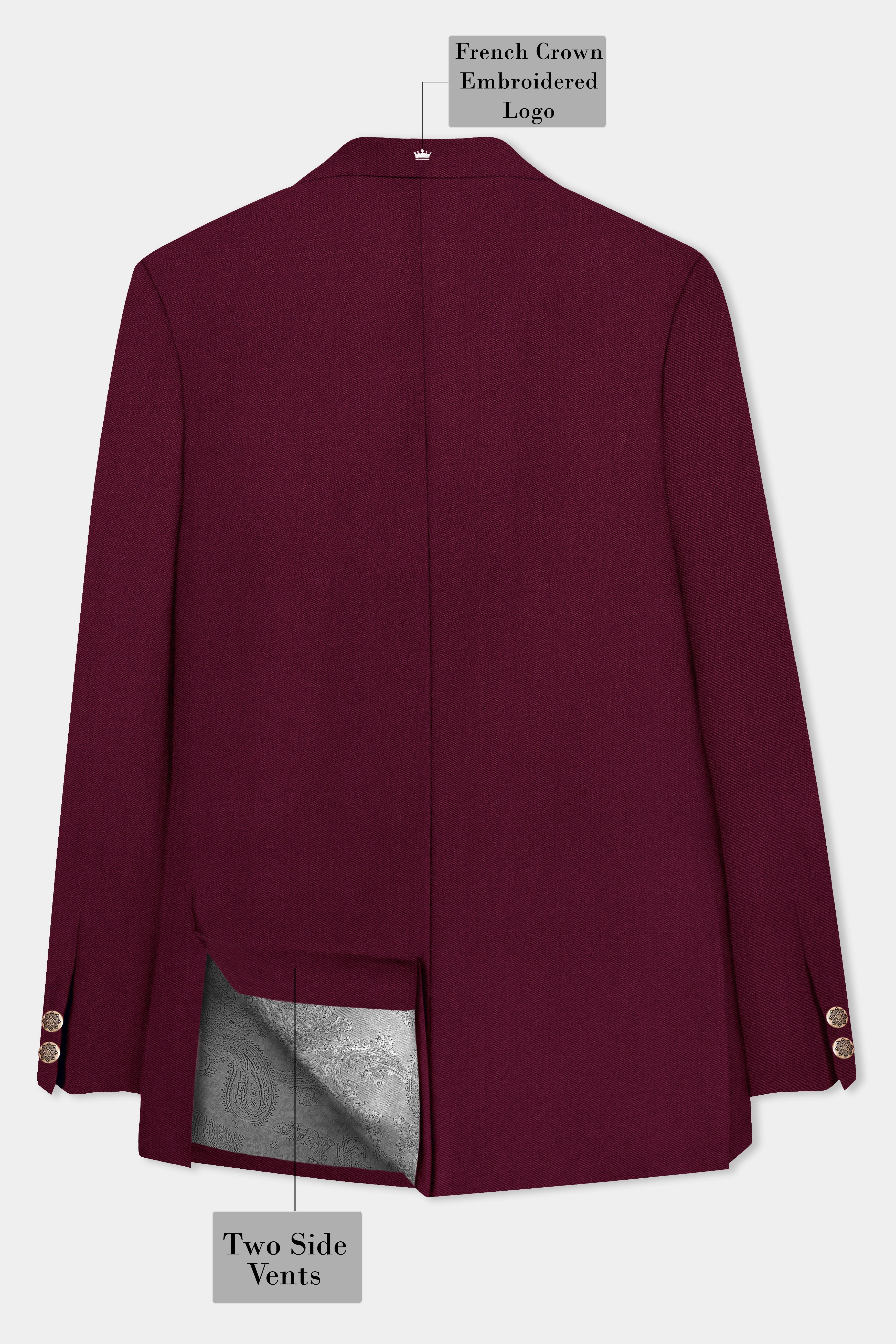 Regal Maroon-Tamarind Solid Wool Rich Cross Placket Bandhgala Slight Stretch Blazer