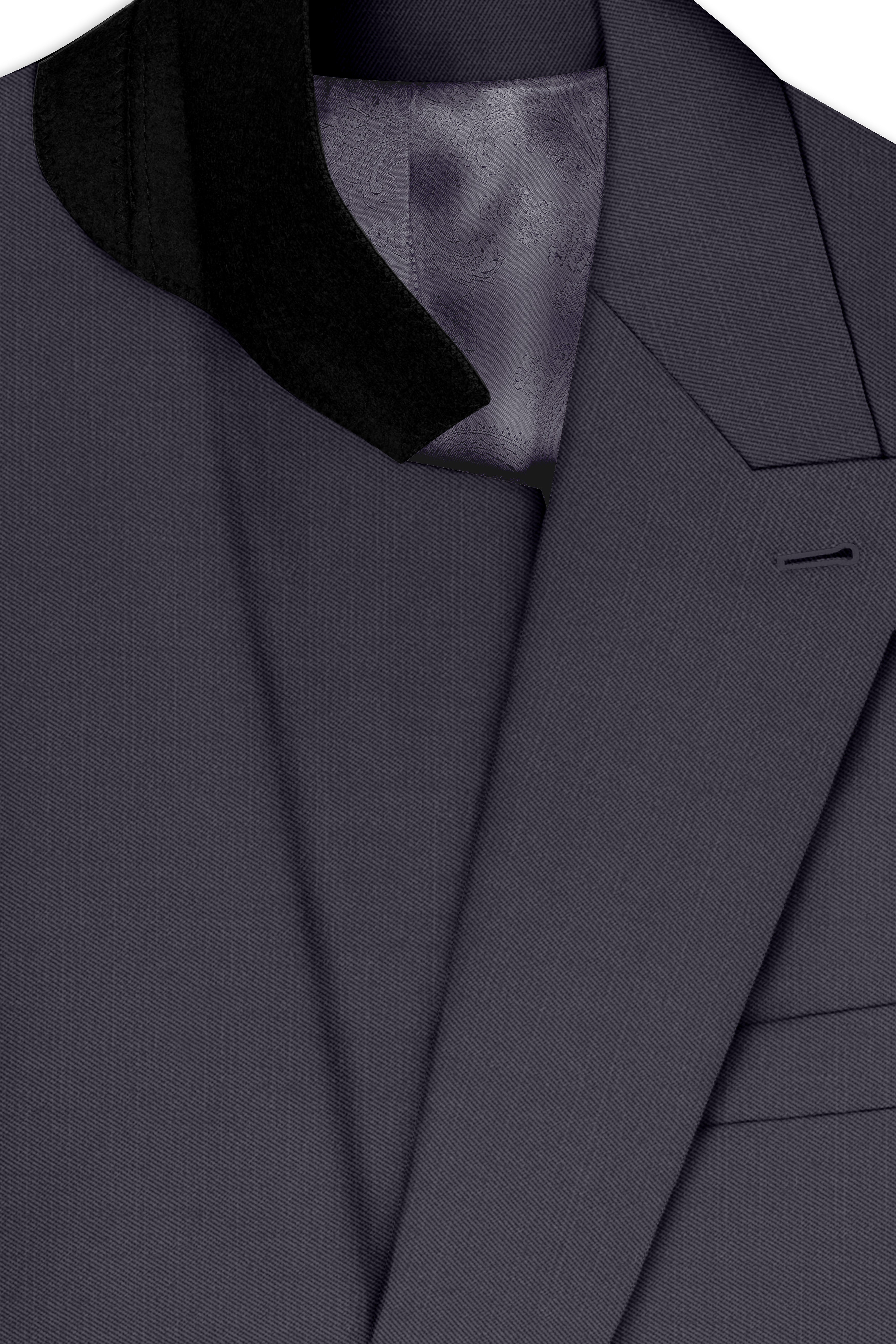 Vogue-Glaucous Gray Solid Wool Rich Double Breasted Slight Stretch Blazer