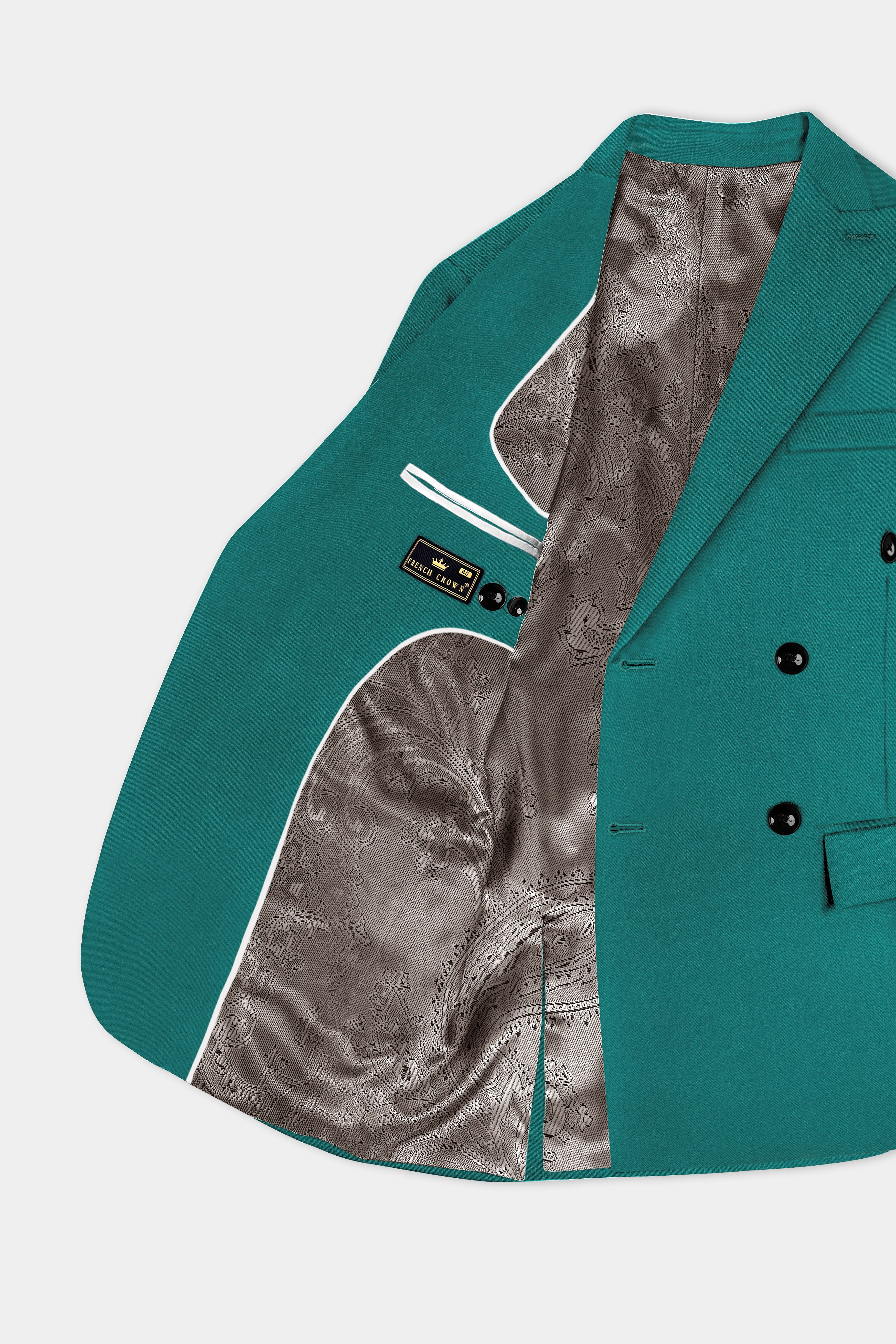 Verdant Classic-Surfie Green Solid Wool Rich Double Breasted Slight Stretch Blazer