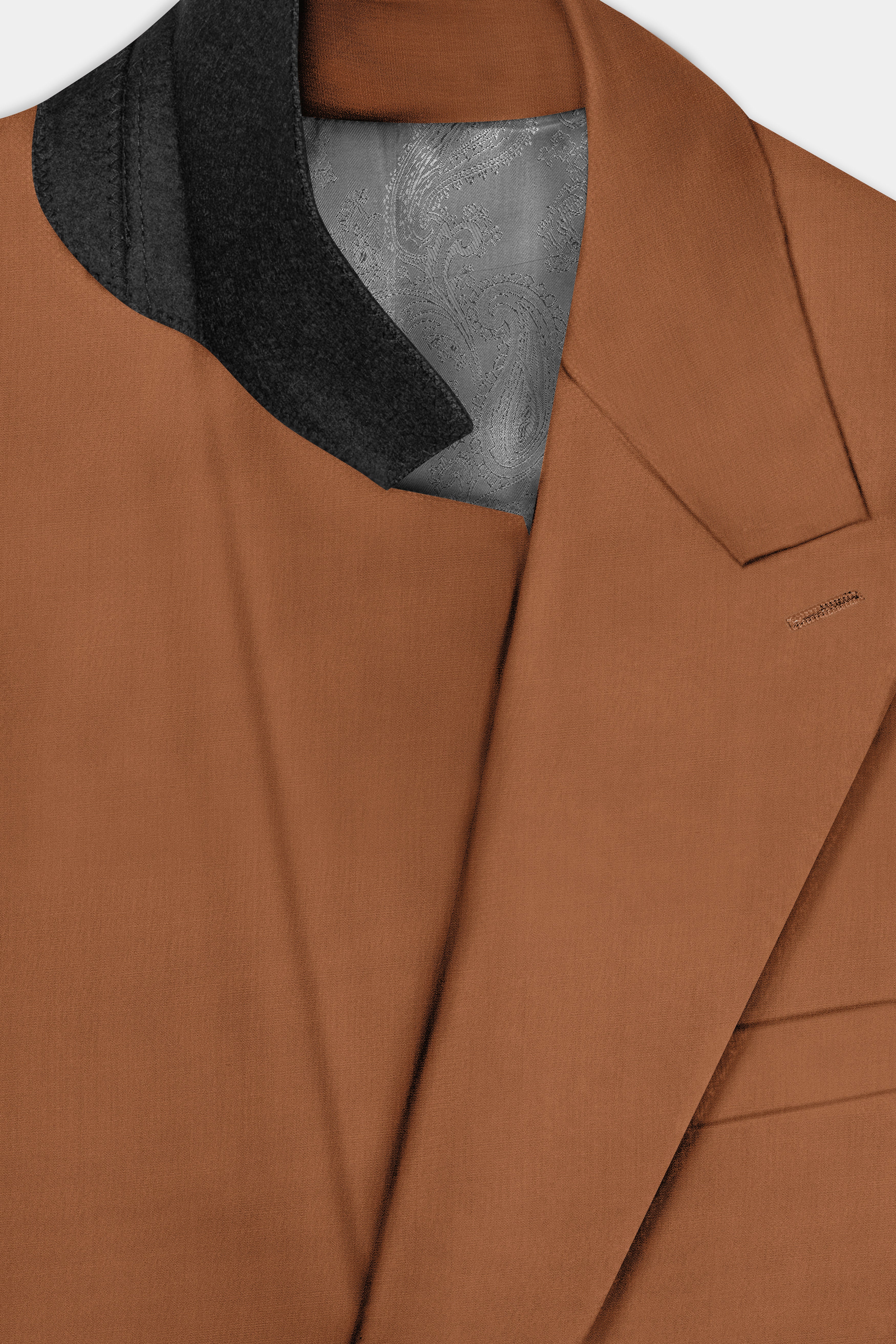 Cinnamon Oak-Sienna Brown Solid Wool Rich Double Breasted Slight Stretch Blazer