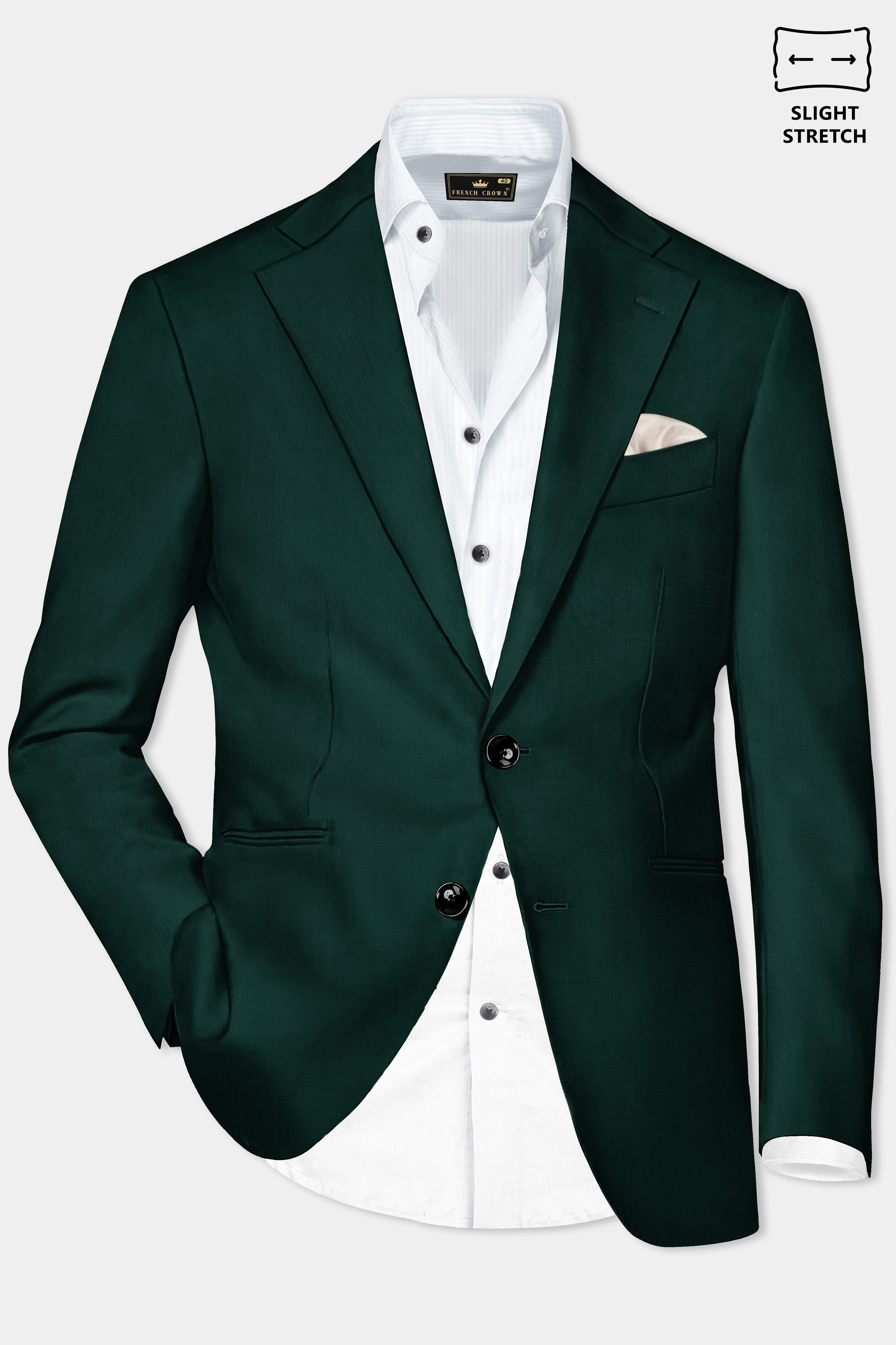 Emerald-Zucchini Green Solid Wool Rich Single Breasted Slight Stretch Blazer