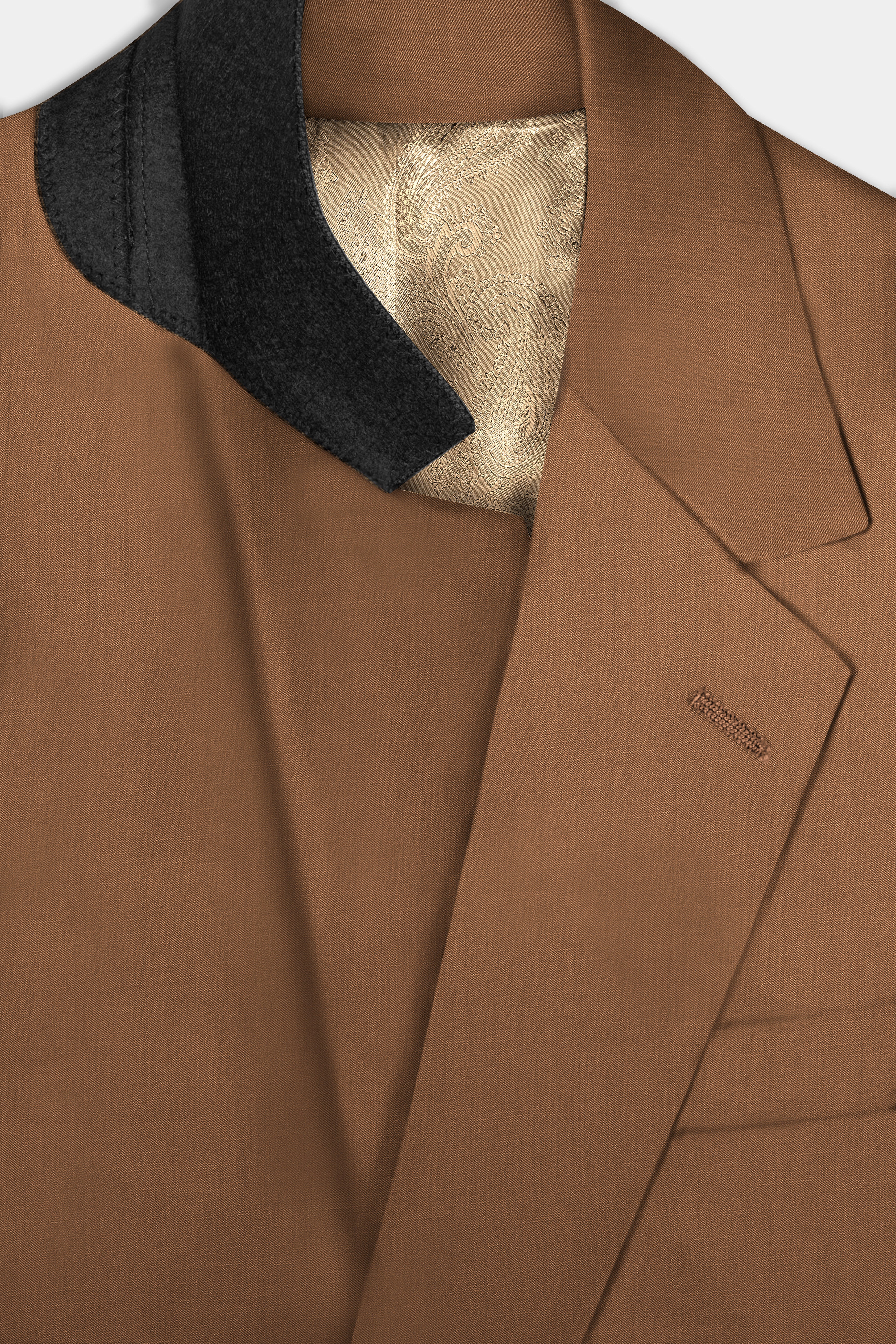 Bronze-Tawny Brown Solid Wool Rich Single Breasted Slight Stretch Blazer