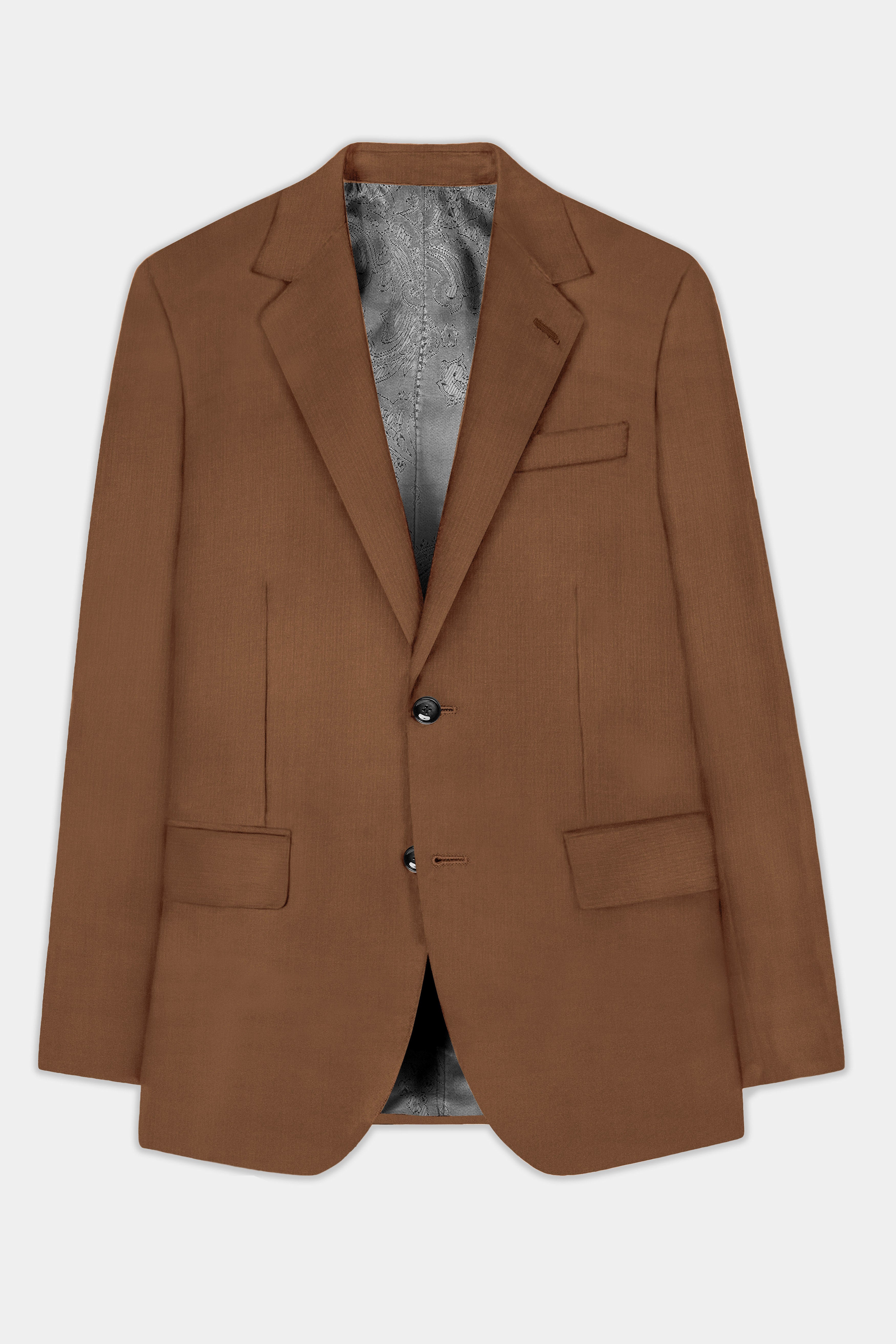 Bronze-Tawny Brown Solid Wool Rich Single Breasted Slight Stretch Blazer