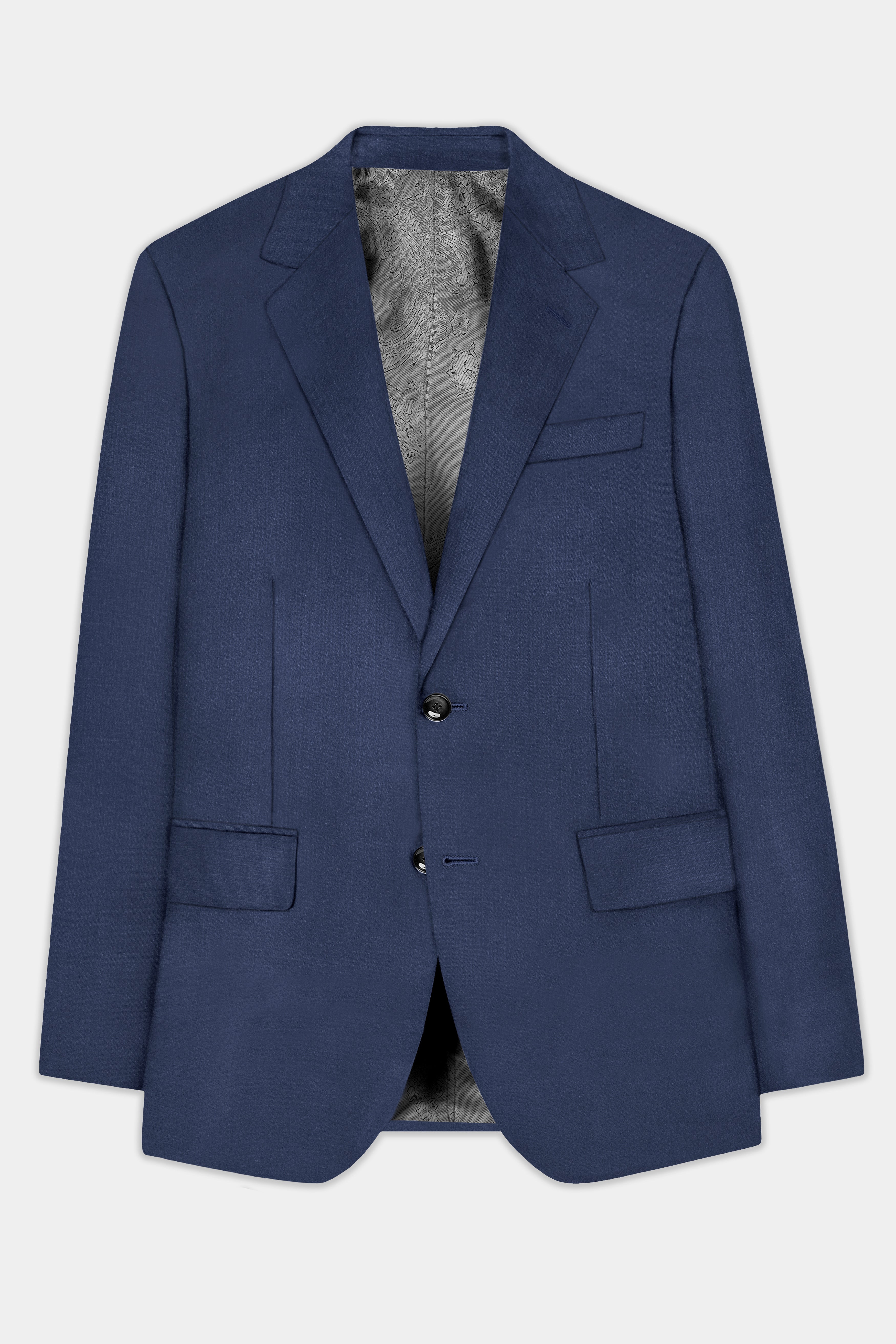Sapphire-Glaucous Blue Solid Wool Rich Single Breasted Slight Stretch Blazer