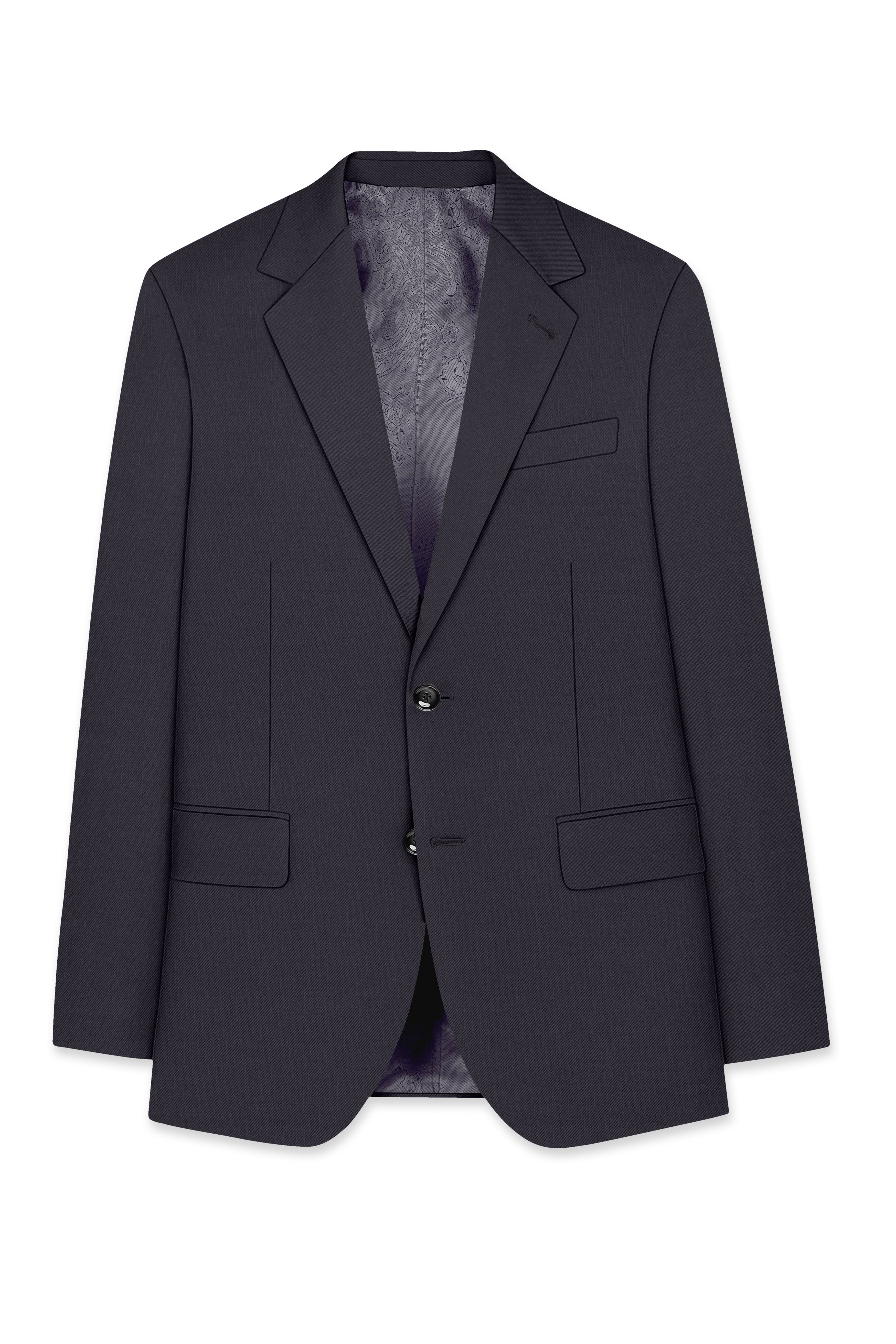 Sapphire-Glaucous Gray Solid Wool Rich Single Breasted Slight Stretch Blazer