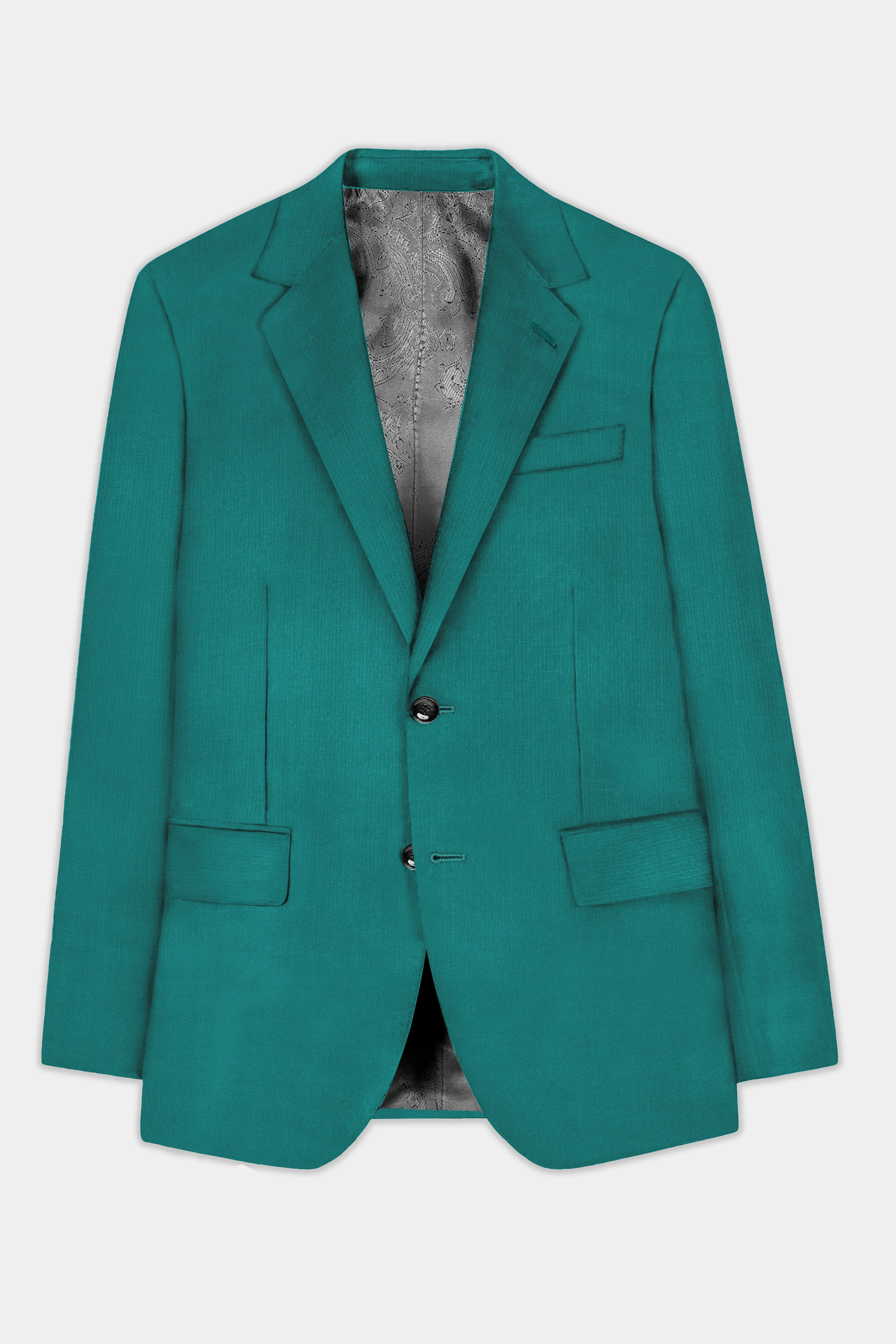 Verdant Classic-Surfie Green Solid Wool Rich Single Breasted Slight Stretch Blazer