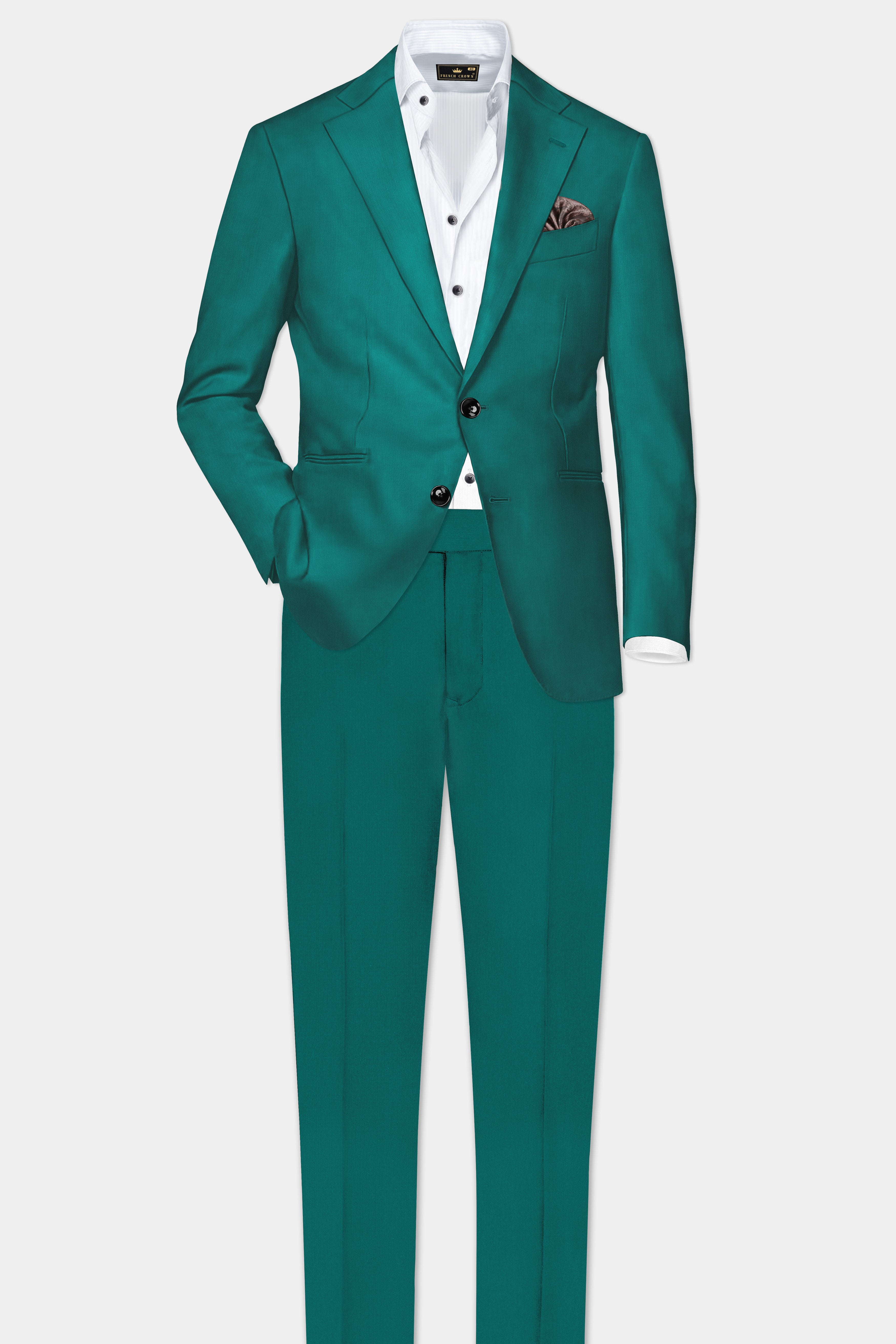 Verdant Classic-Surfie Green Solid Wool Rich Single Breasted Slight Stretch Blazer