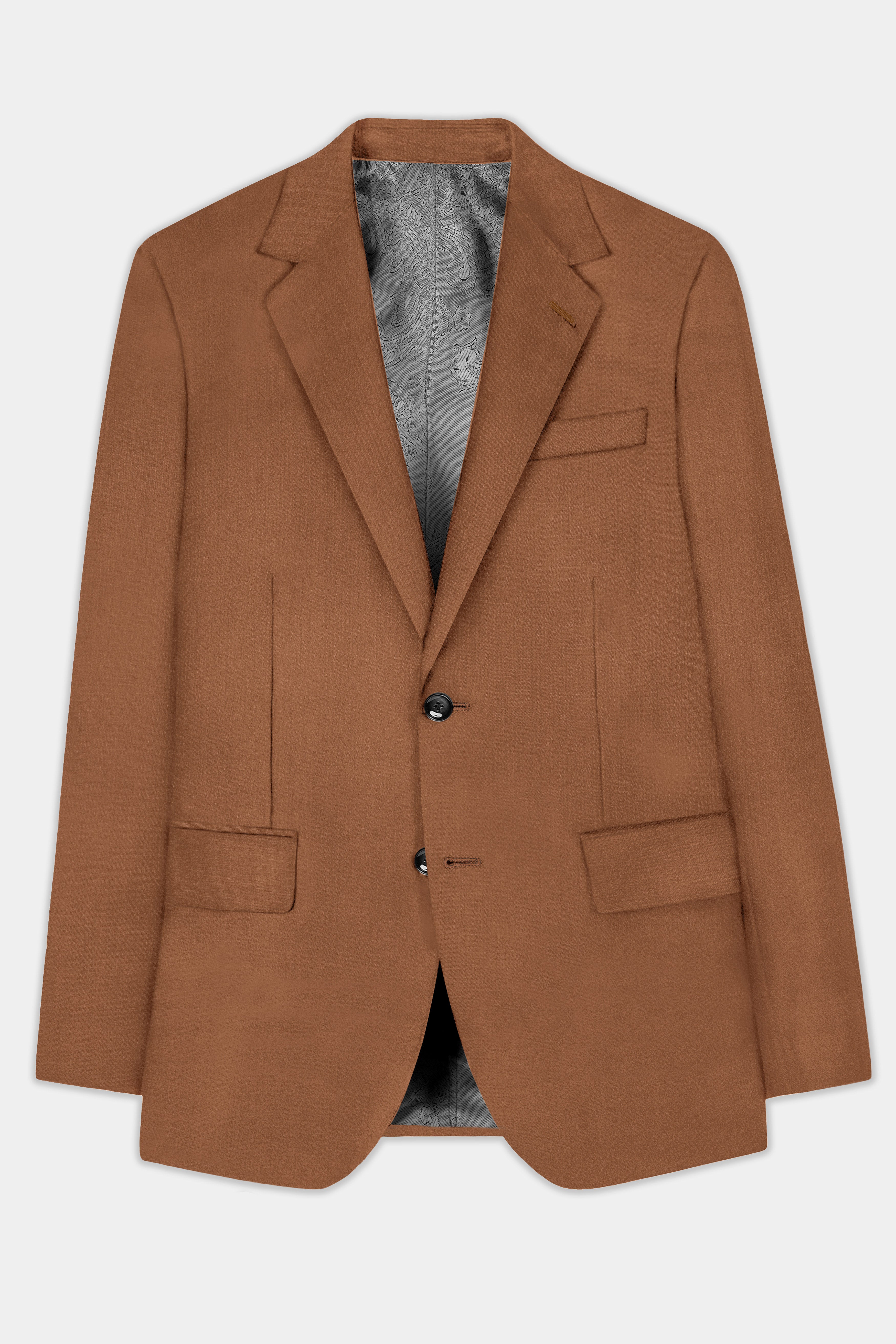 Cinnamon Oak-Sienna Brown Solid Wool Rich Single Breasted Slight Stretch Blazer