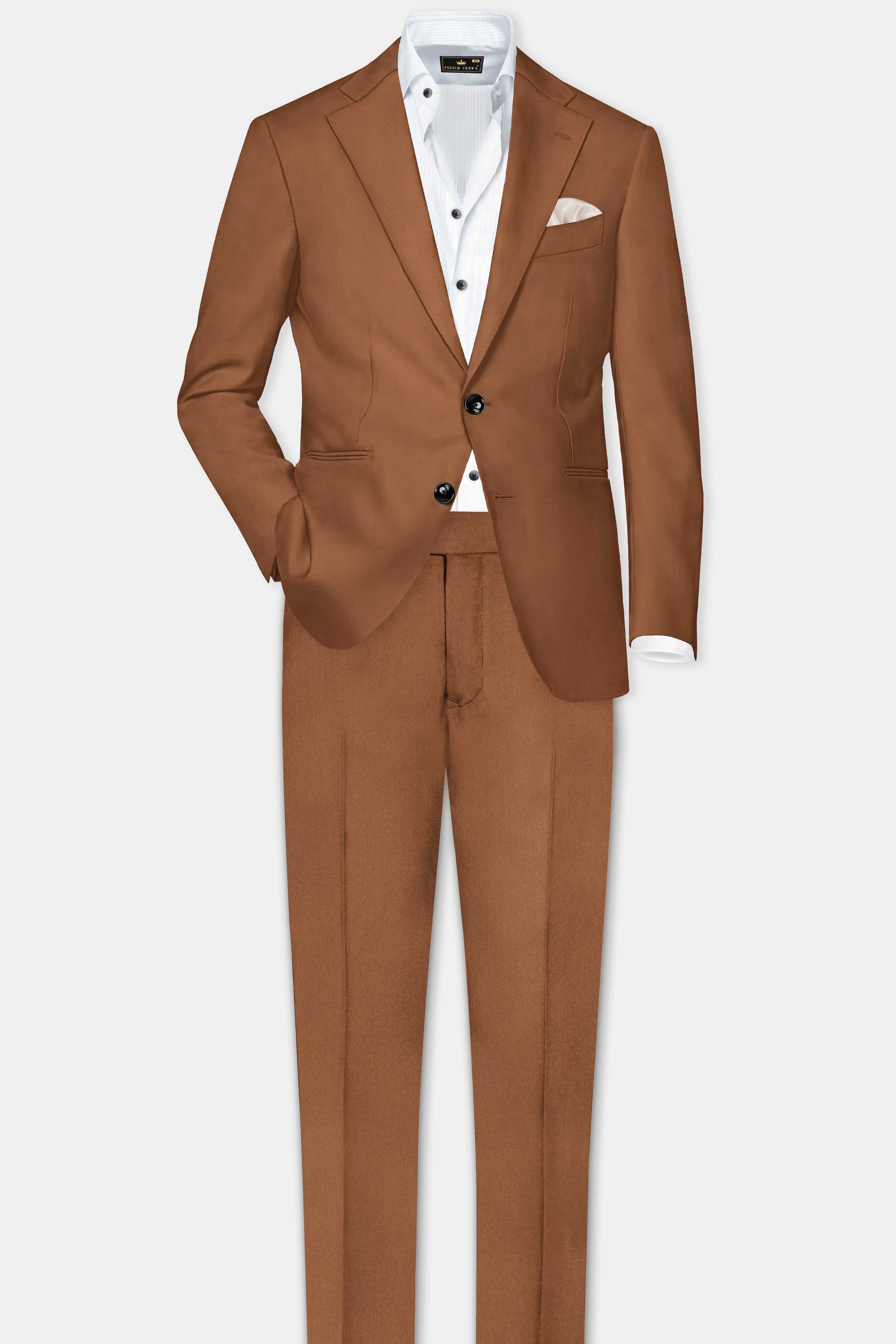 Cinnamon Oak-Sienna Brown Solid Wool Rich Single Breasted Slight Stretch Blazer