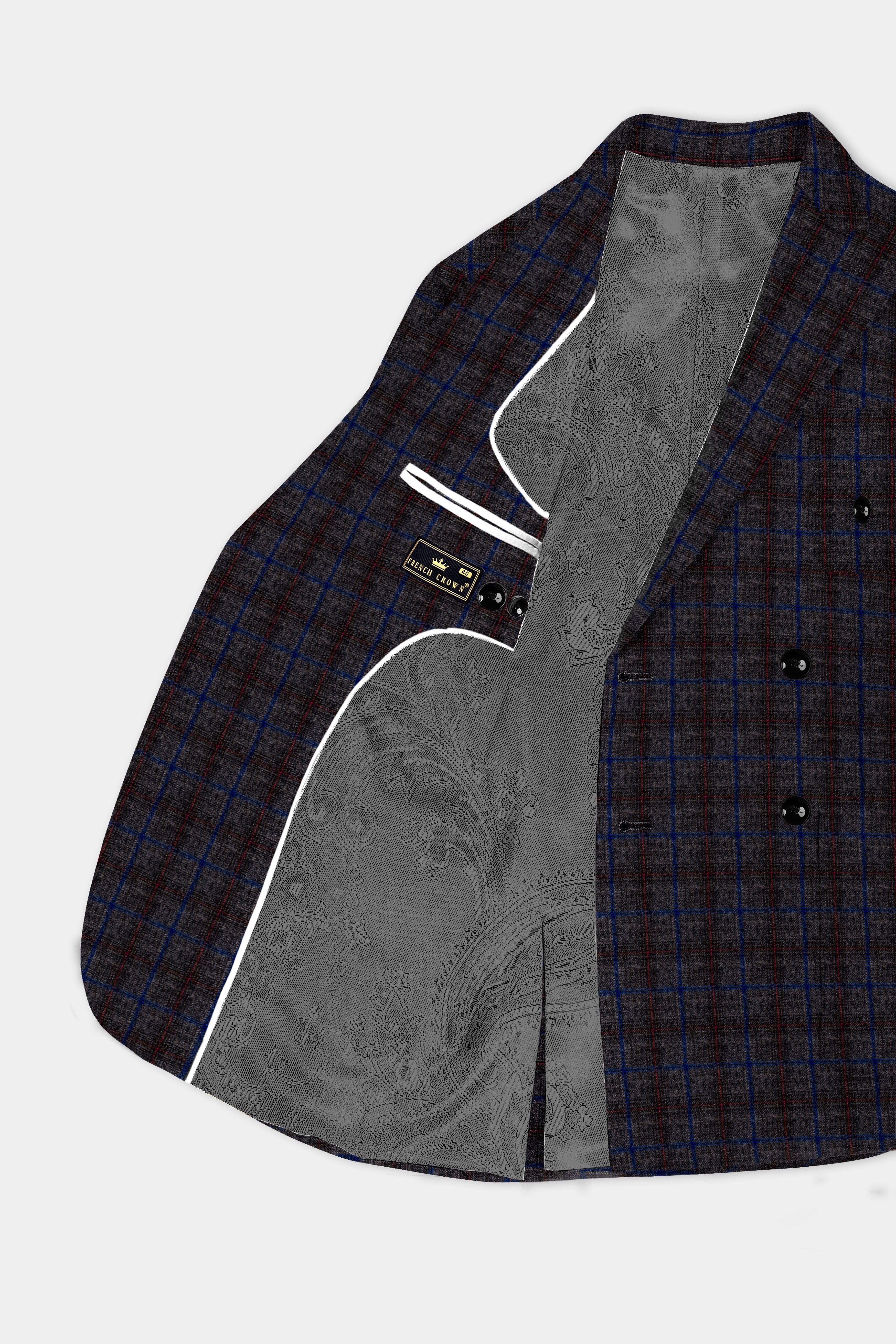 Stormborne-Zeus Gray And Tangaroa Blue Plaid Tweed Double Breasted Sports Blazer