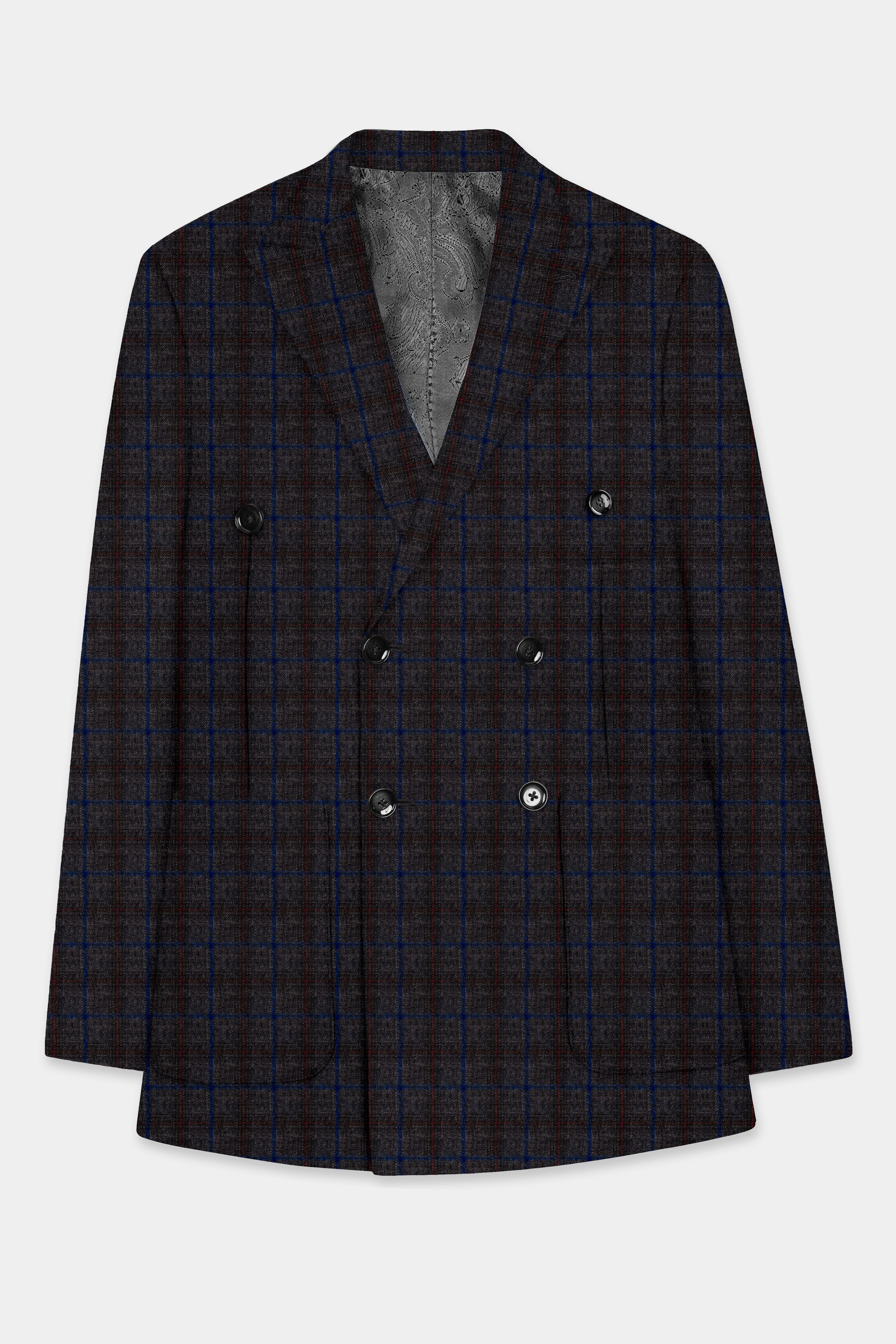 Stormborne-Zeus Gray And Tangaroa Blue Plaid Tweed Double Breasted Sports Blazer