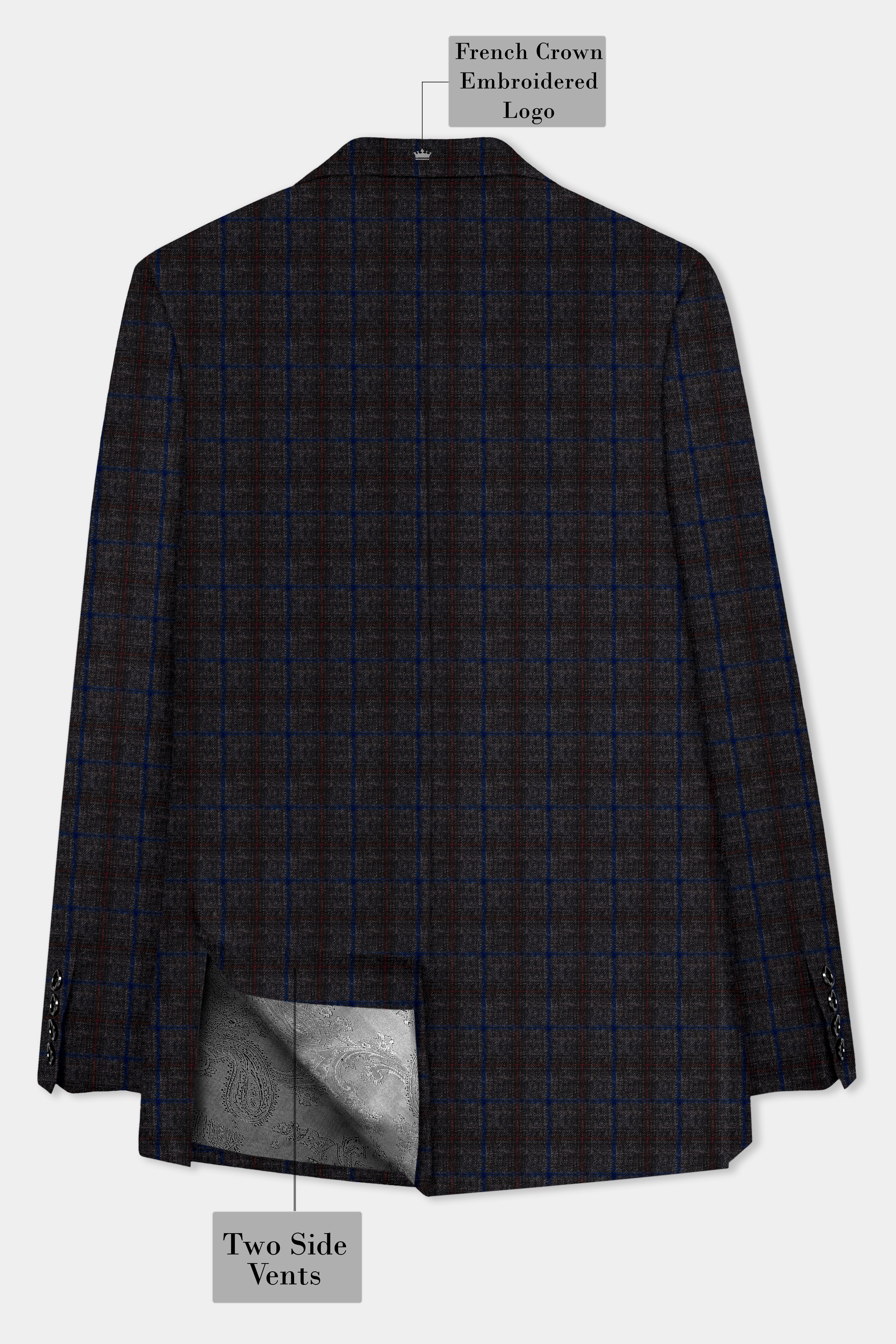 Stormborne-Zeus Gray And Tangaroa Blue Plaid Tweed Double Breasted Sports Blazer