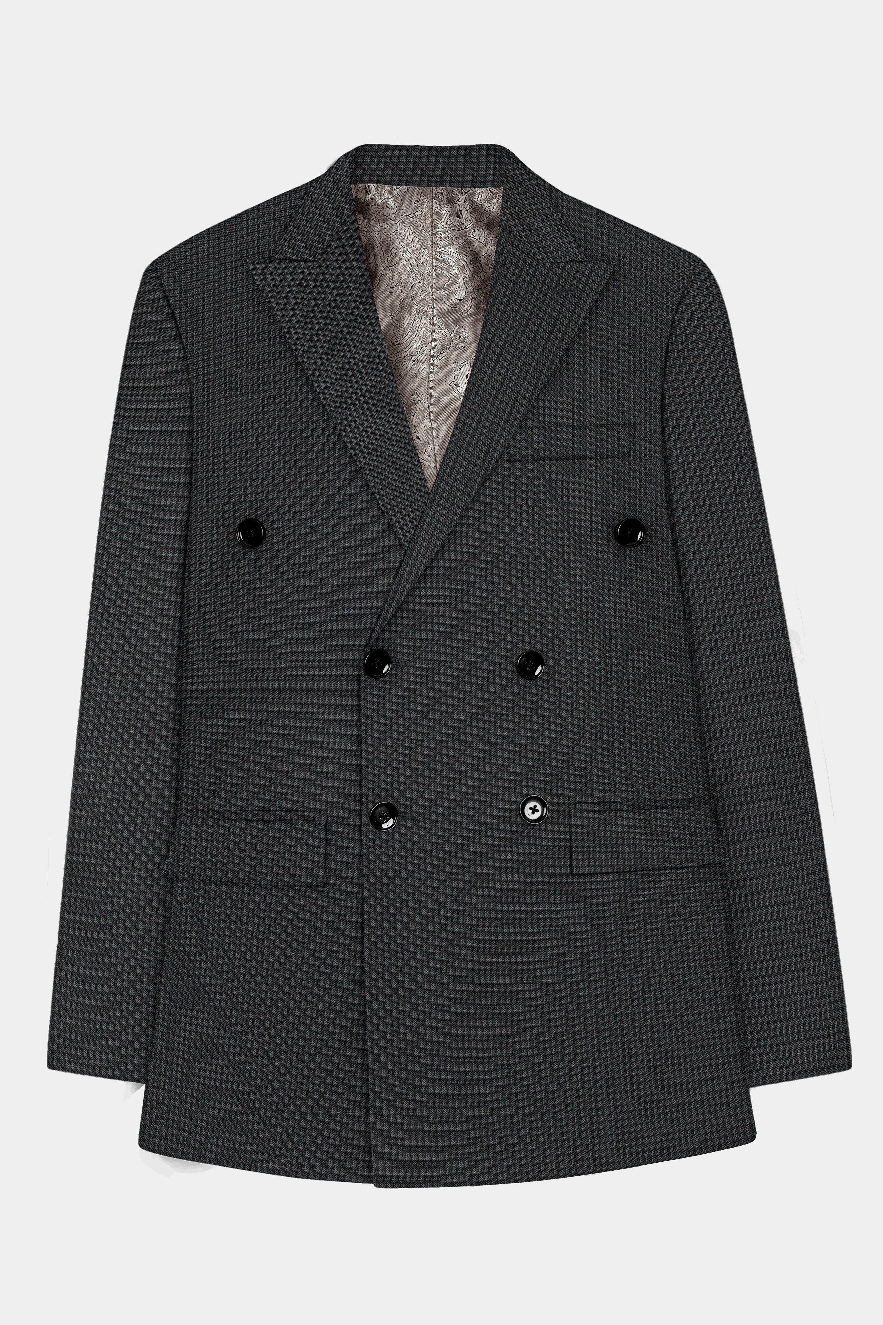 Ironclad -Tuatara Gray Gingham Plaid Wool Rich Double Breasted Blazer