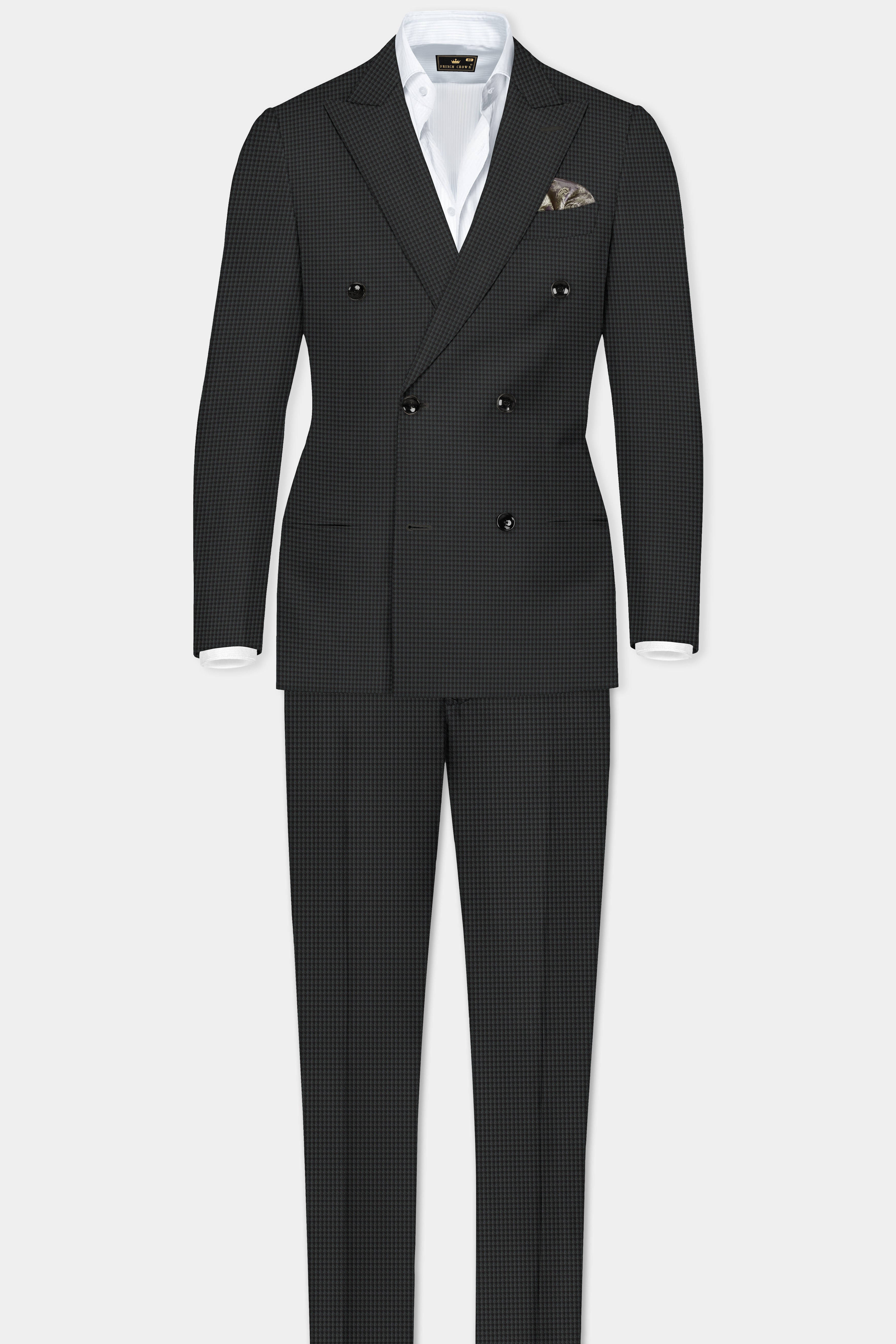 Ironclad -Tuatara Gray Gingham Plaid Wool Rich Double Breasted Blazer