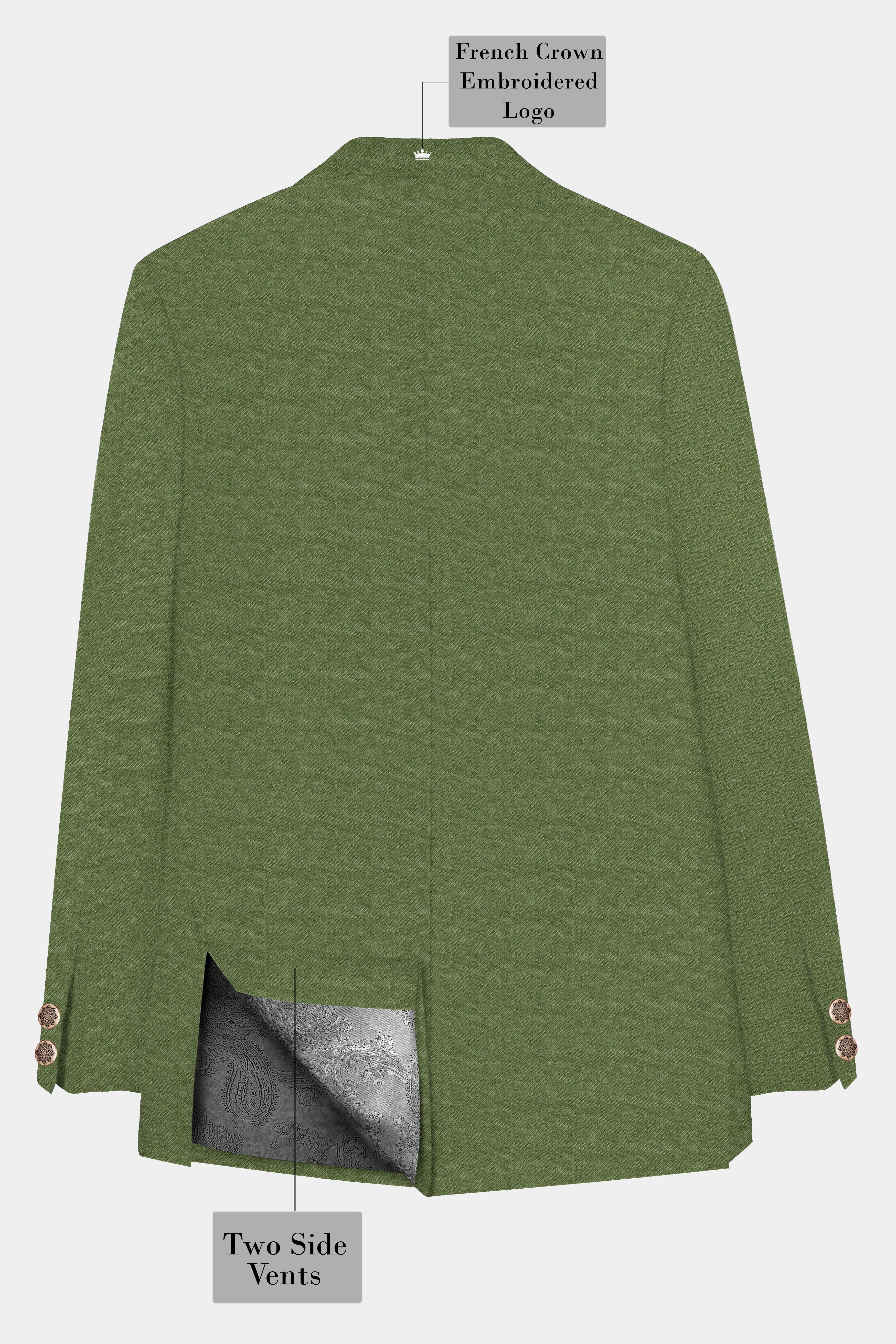 Verdure-Finch Green Solid Tweed Cross Placket Bandhgala Blazer