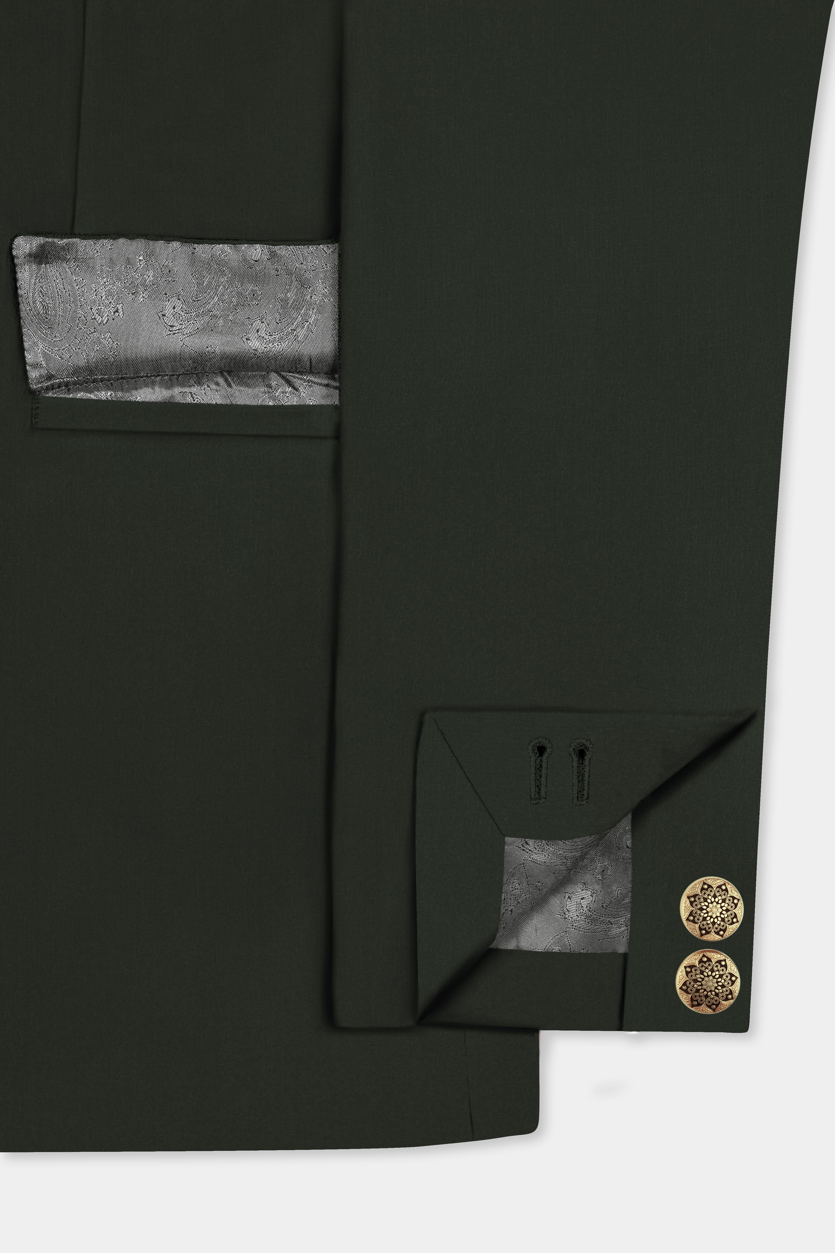 Verdant Majesty-Juniper Green Solid Wool Rich Bandhgala Slight Stretch Blazer