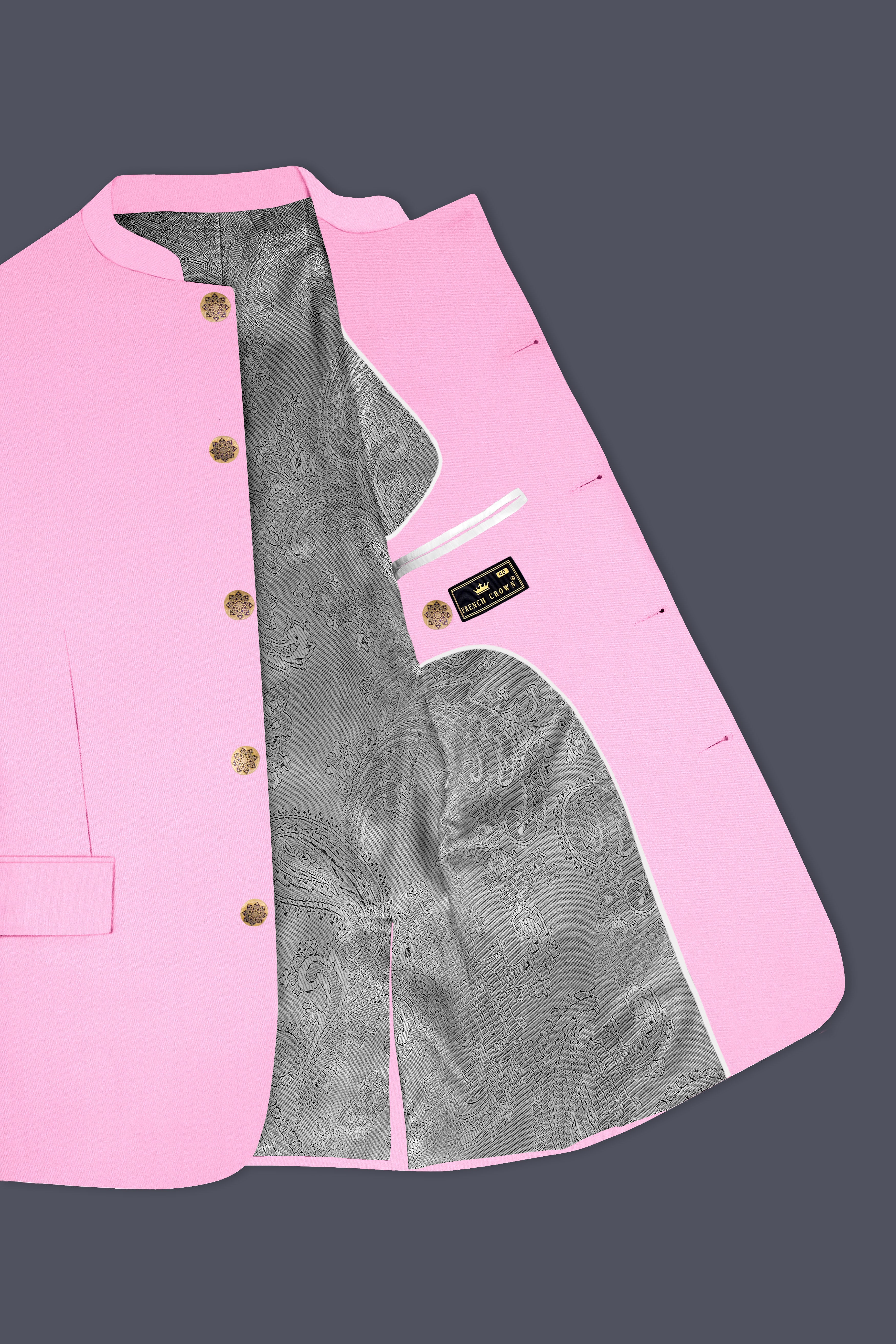 Rosé Reverie-Pestel Pink Solid Wool Rich Bandhgala Slight Stretch Blazer