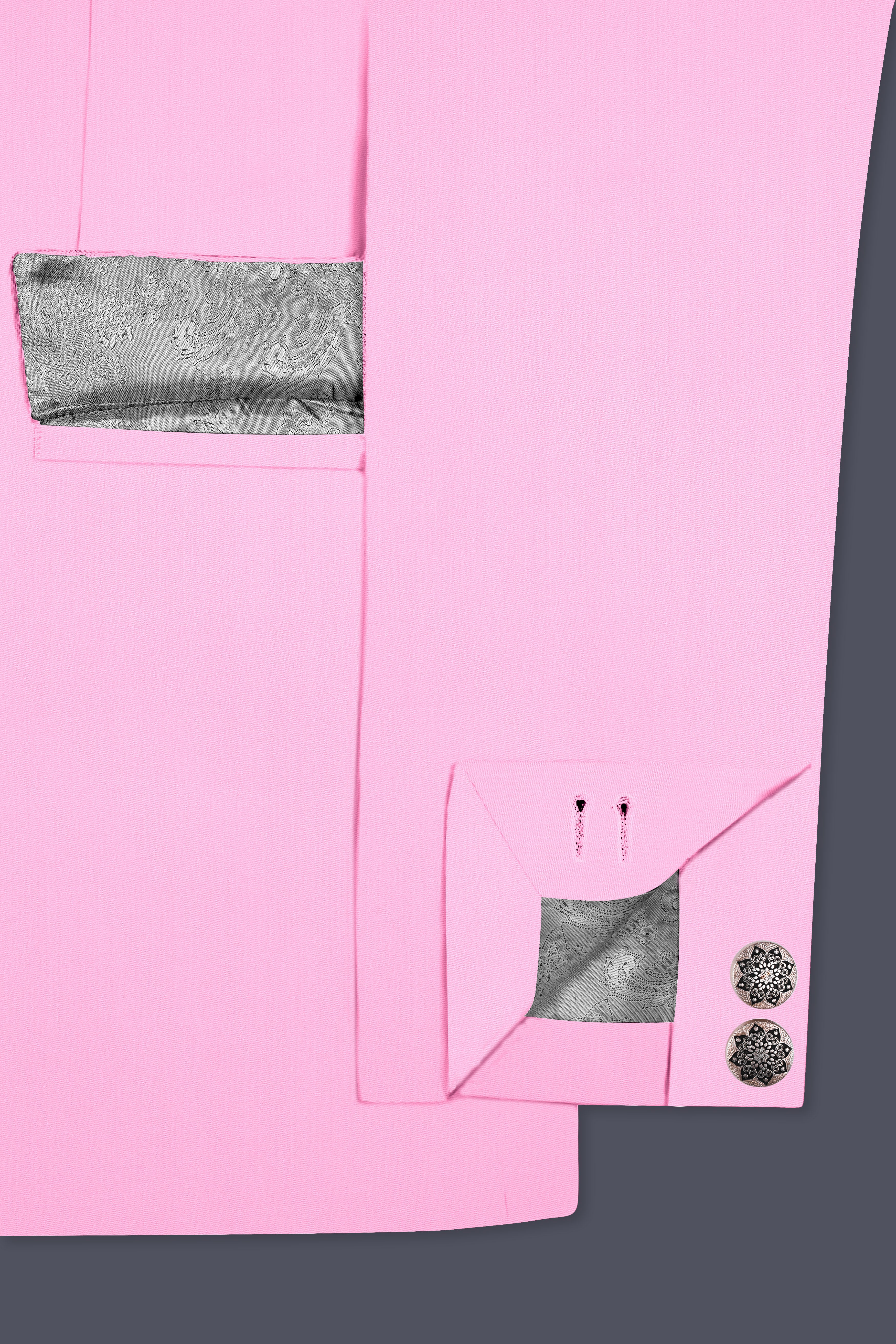 Rosé Reverie-Pestel Pink Solid Wool Rich Bandhgala Slight Stretch Blazer