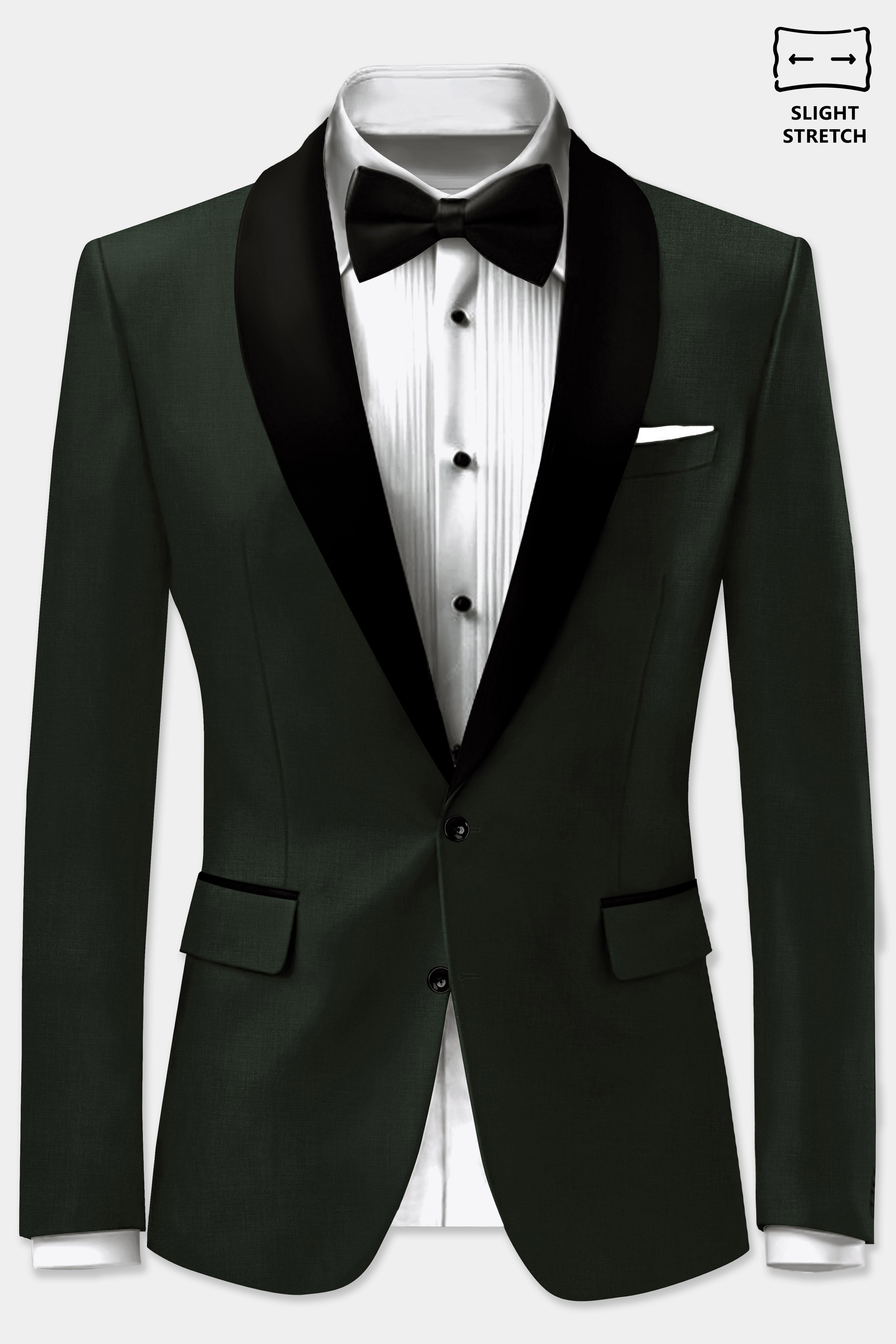 Verdant Majesty-Juniper Green Solid Wool Rich Tuxedo Slight Stretch Blazer