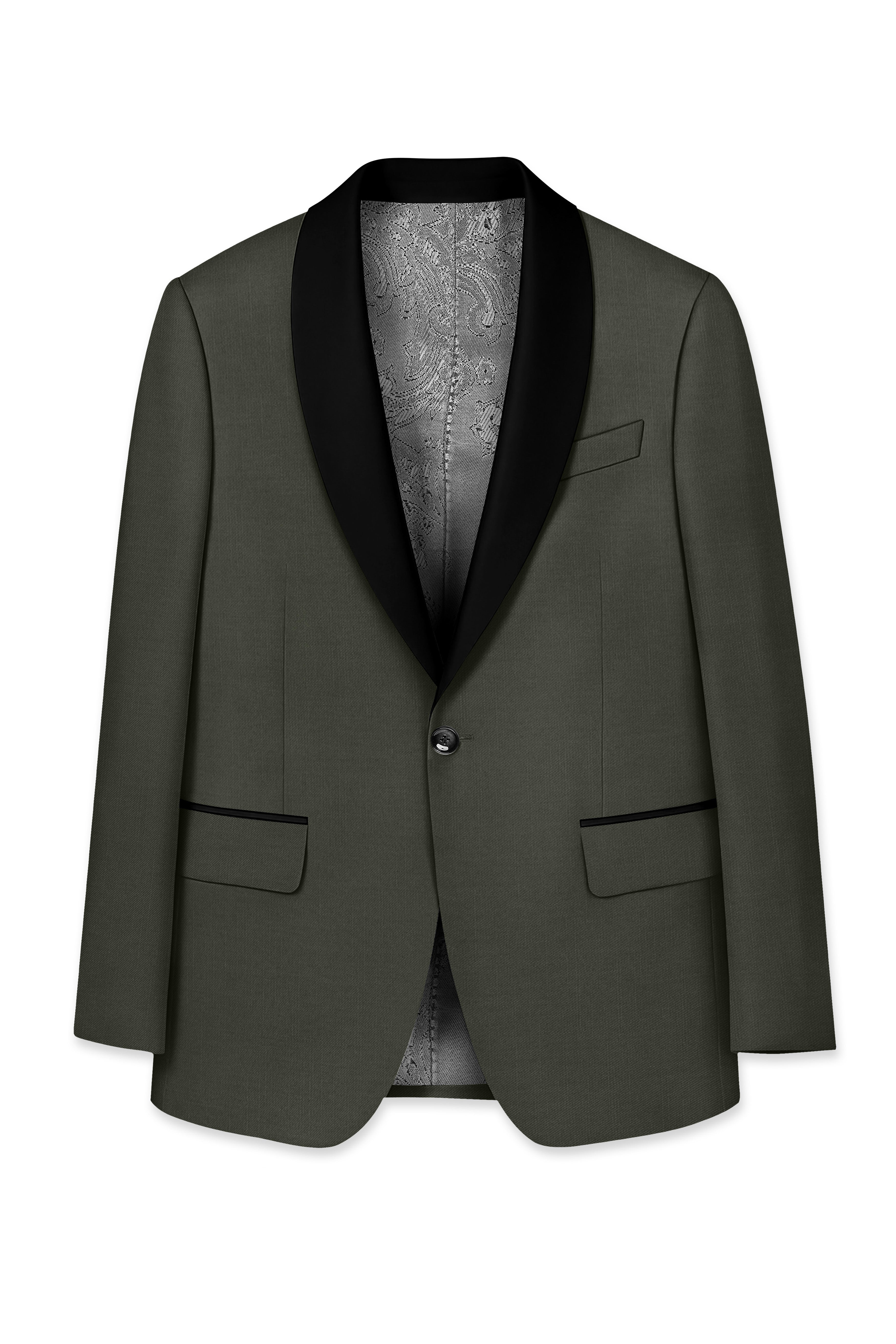 Verdant Majesty-Juniper Green Solid Wool Rich Tuxedo Slight Stretch Blazer